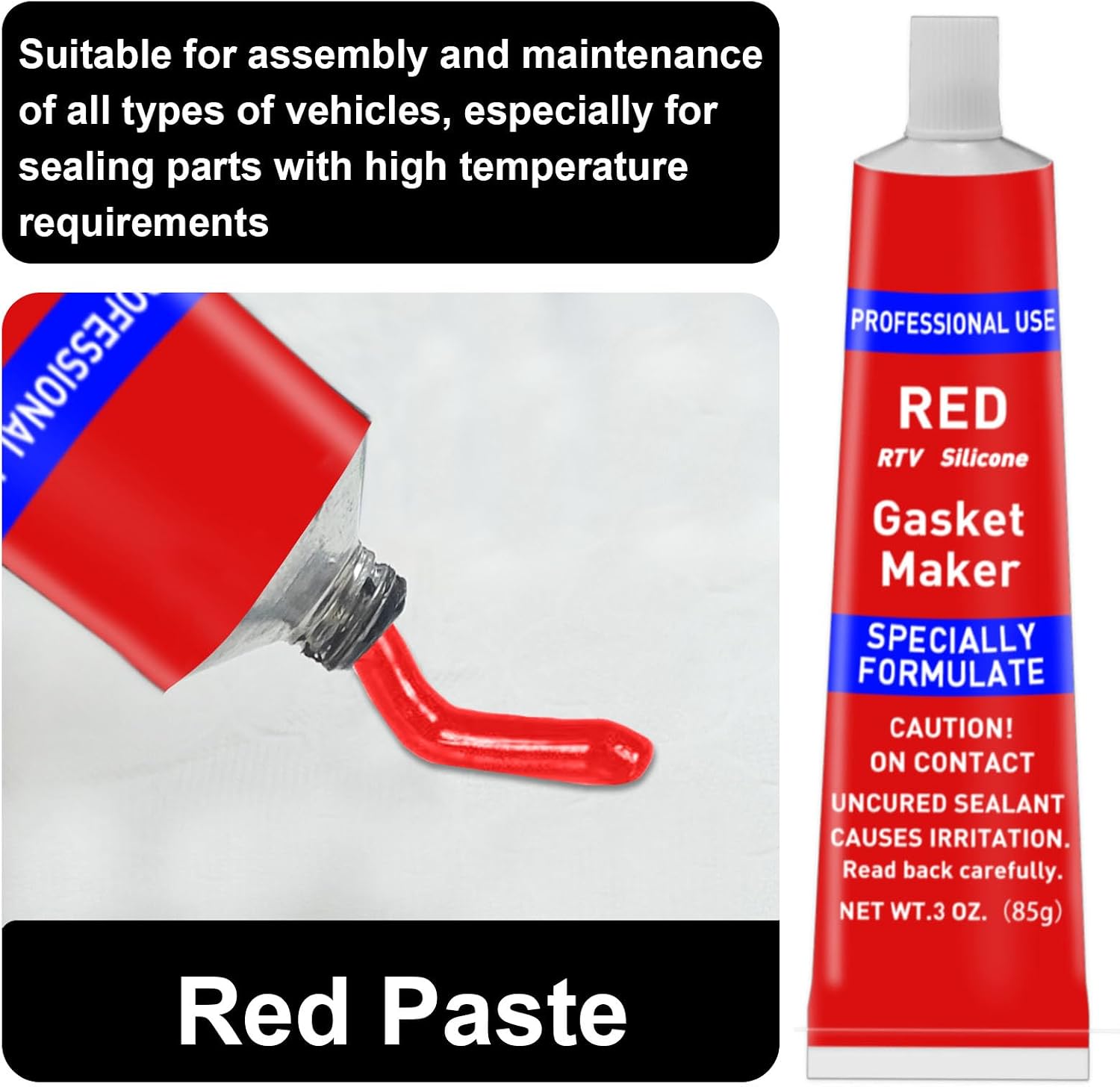 Detalle de EIGTWEN 170g RTV Silicone Gasket Maker, Red, Heat-Resistant Sealant