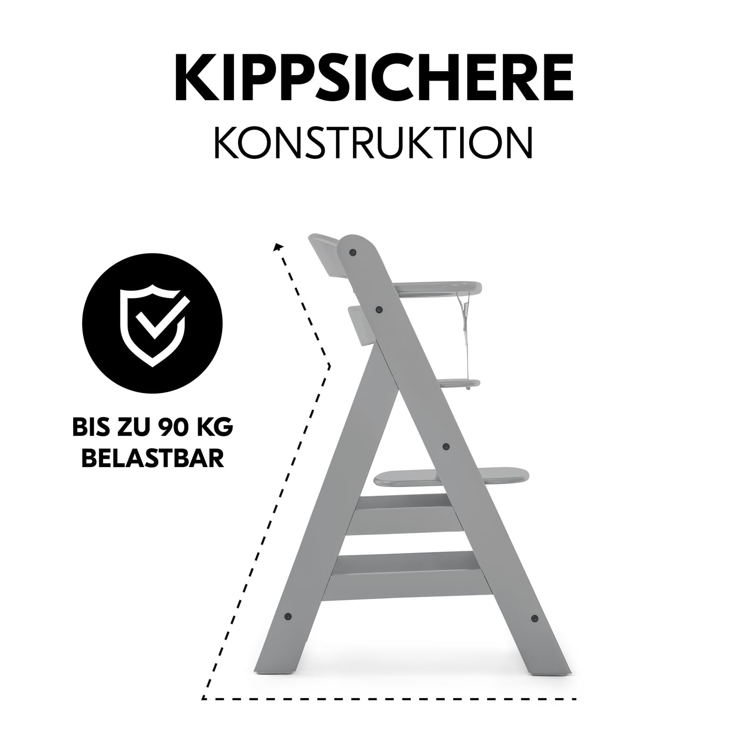 Detalle 2 de hauck Alpha+ Grey – Mitwachsender Holzhochstuhl aus Buche, bis 90 kg, inkl. 5-Punkt-Gurt und Zubehör