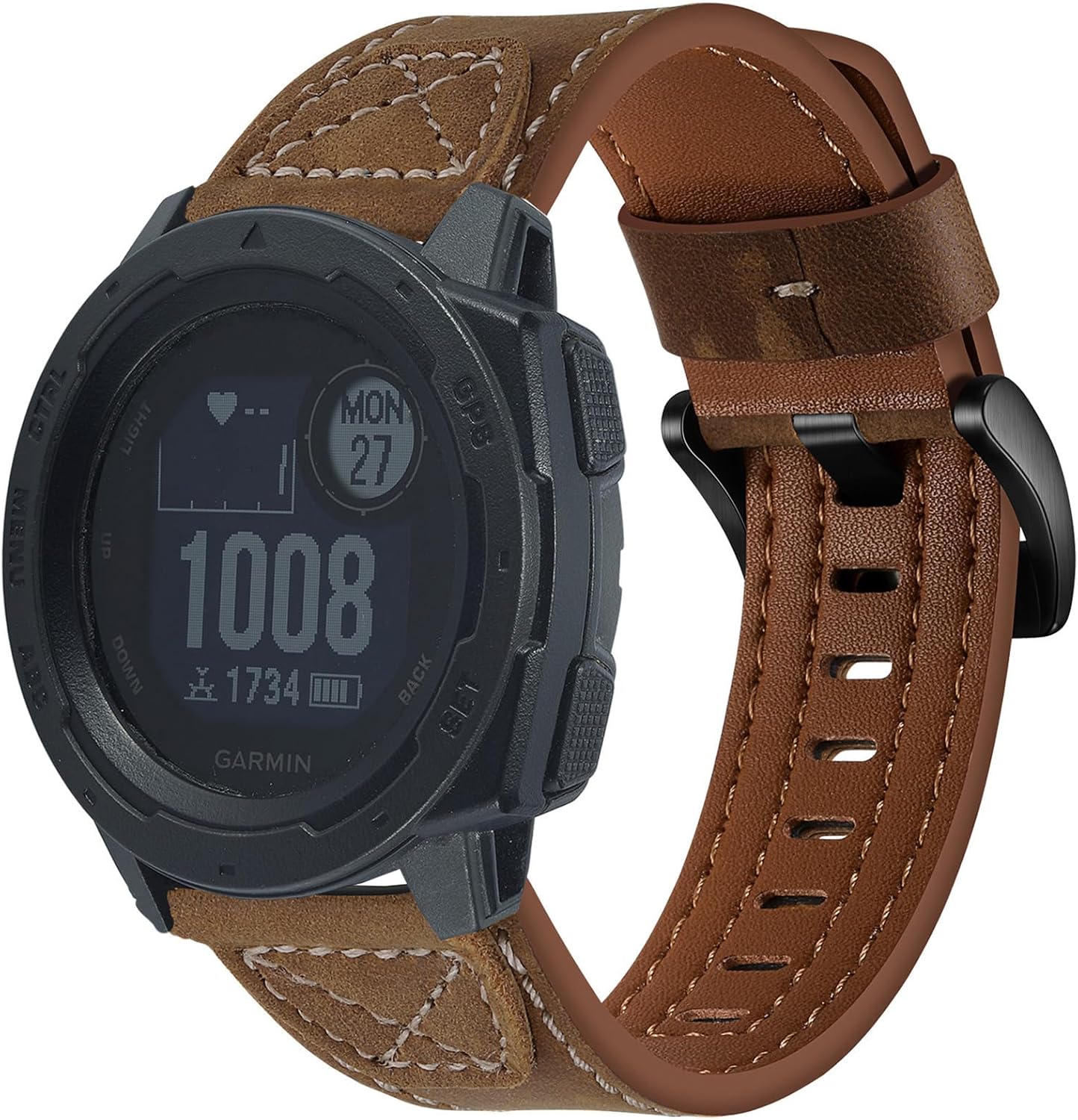 Thumbnail 1 de Leather Strap for Garmin Instinct, Instinct 2, Instinct 3 45mm – Dark Brown Genuine Leather, 22mm