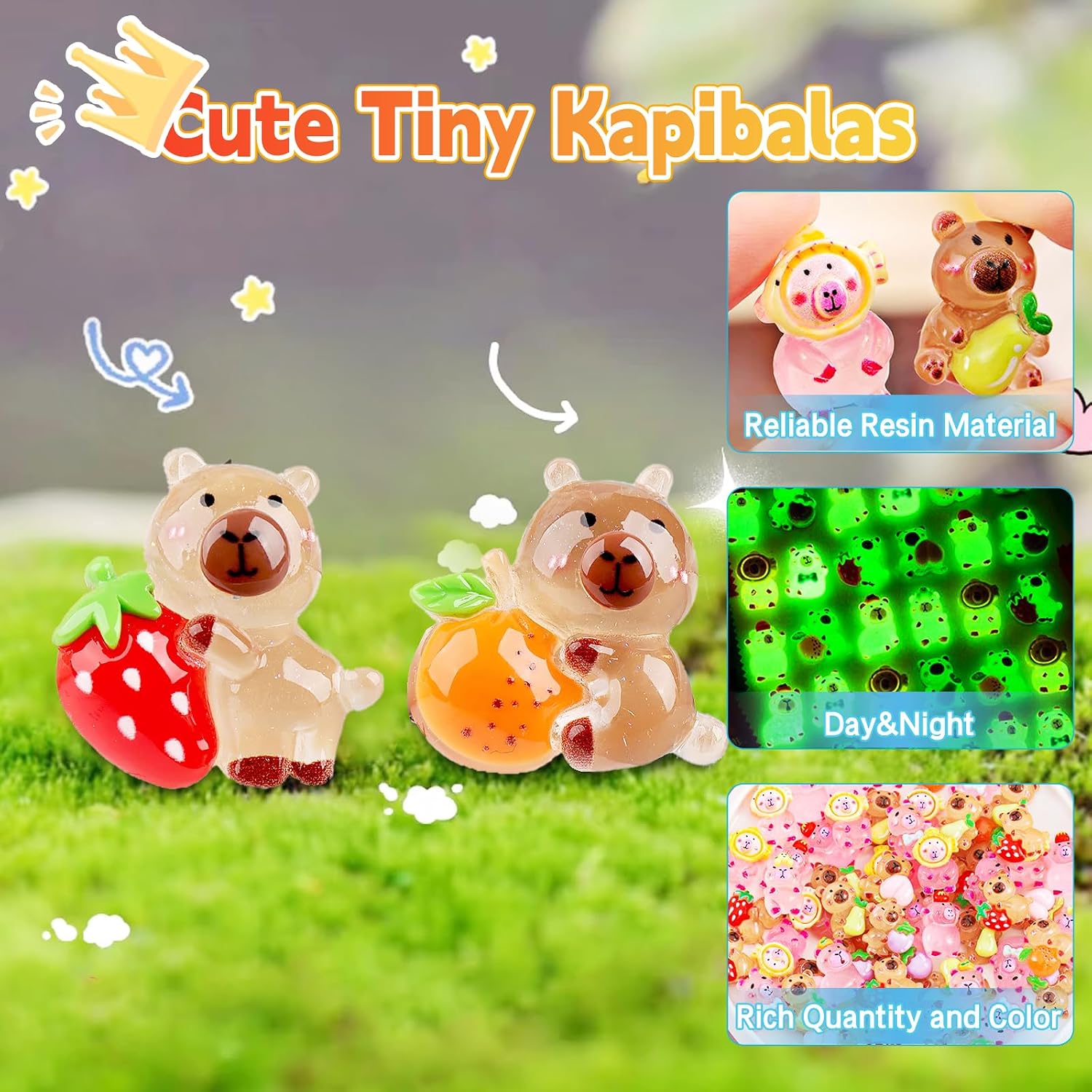 Detalle de 50 Pcs Random Mini Capybara Glow-in-the-Dark Blind Bags – Cute Resin Figures for DIY, Decor, and Party Favors