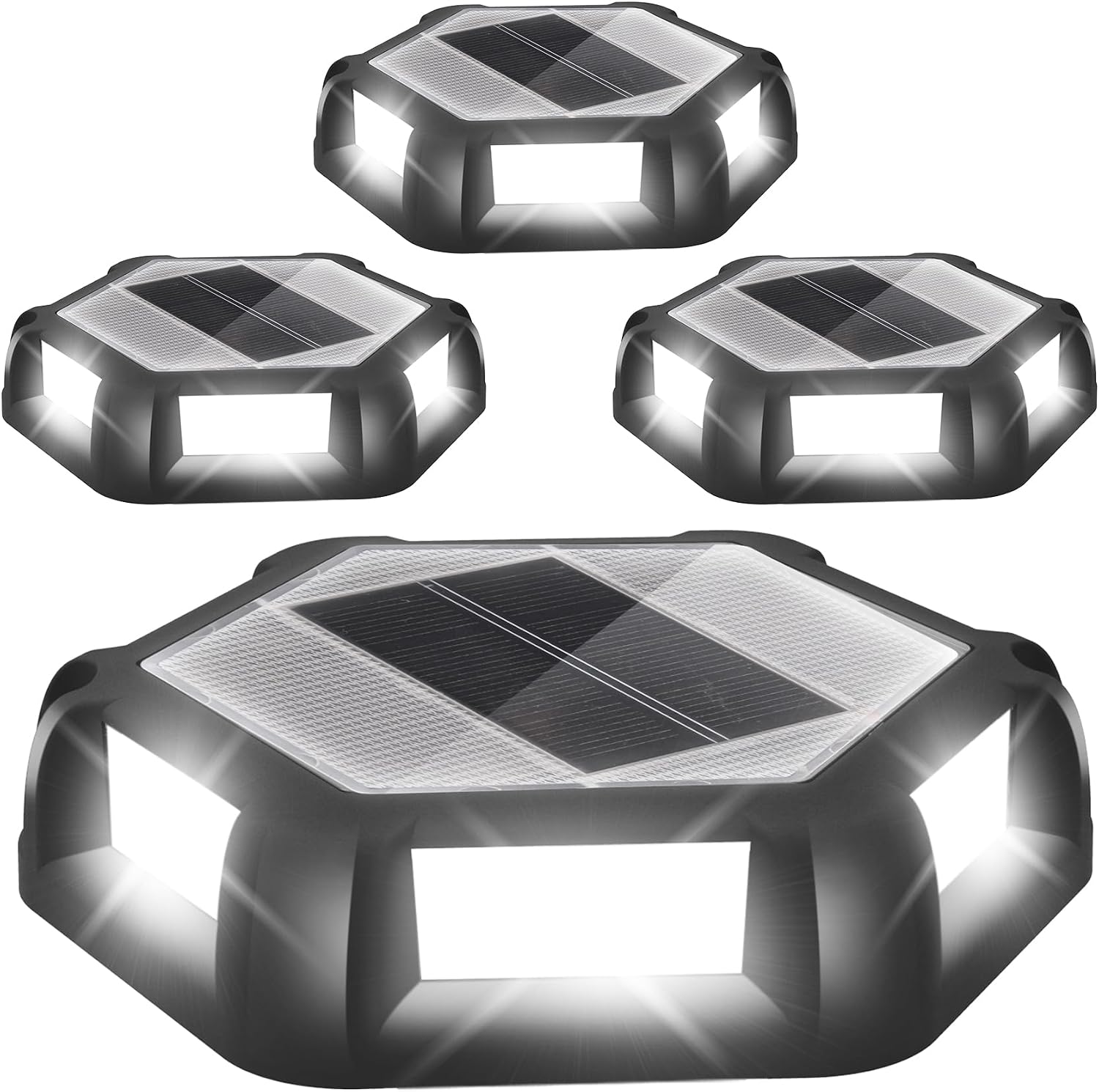Detalle de NATPOW Solar Deck Lights – 4-Pack, Dusk Till Dawn Outdoor LED Ground Lights (Cool White, IP65)
