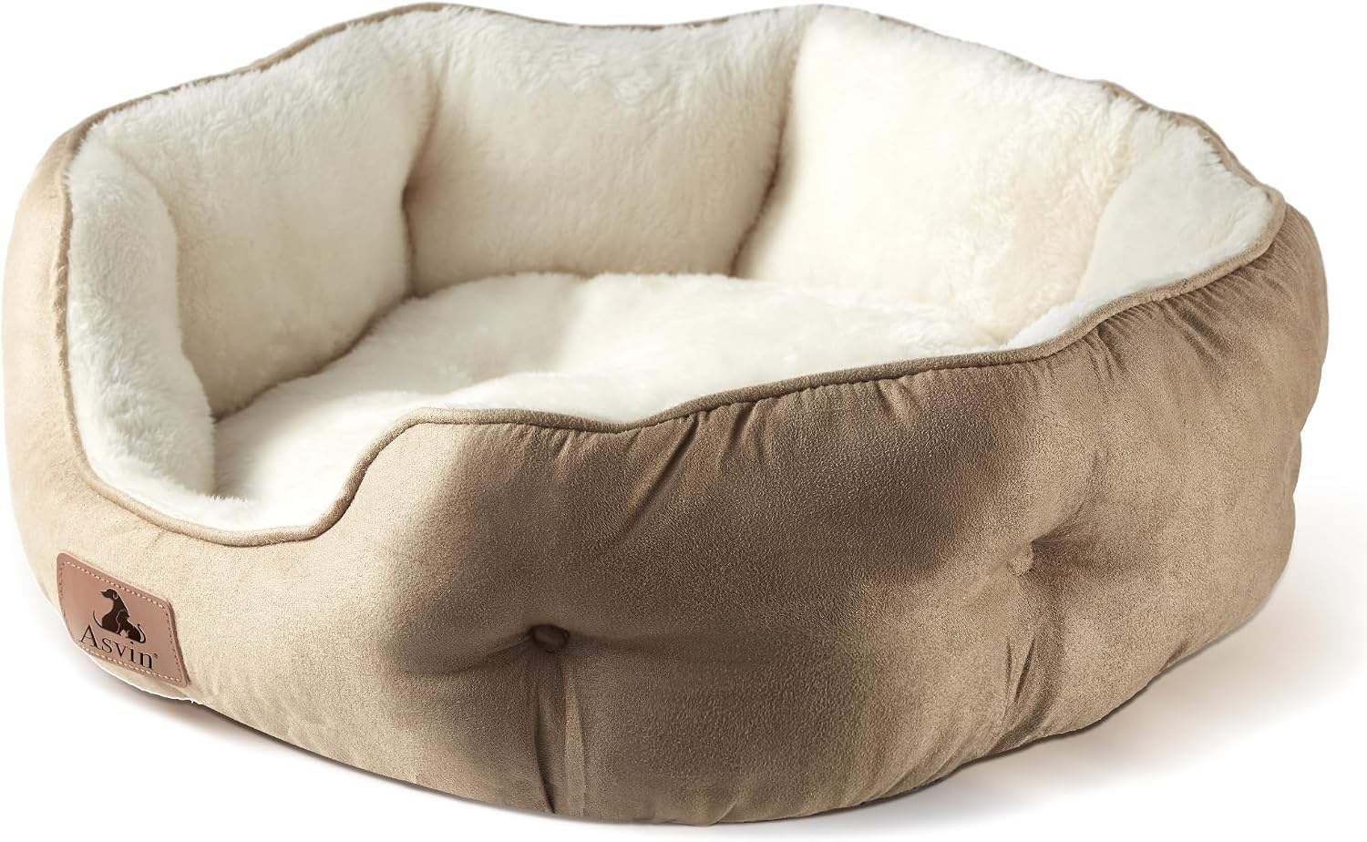 Detalle de Asvin CB-M-LBR-ZZ-LM Round Pet Bed, Sherpa Fleece, Machine Washable