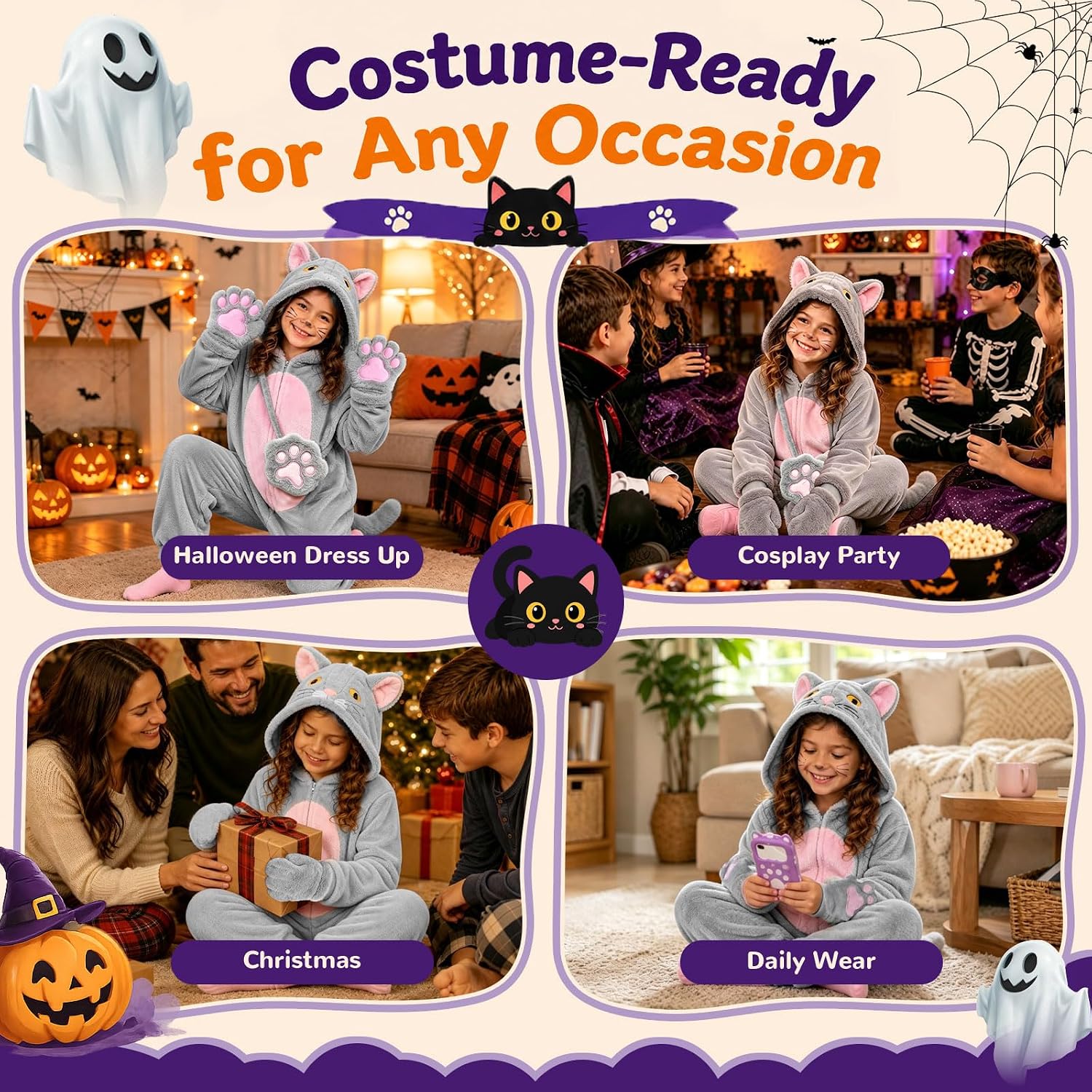 Thumbnail 6 de Black Cat Costume for Kids, Flannel