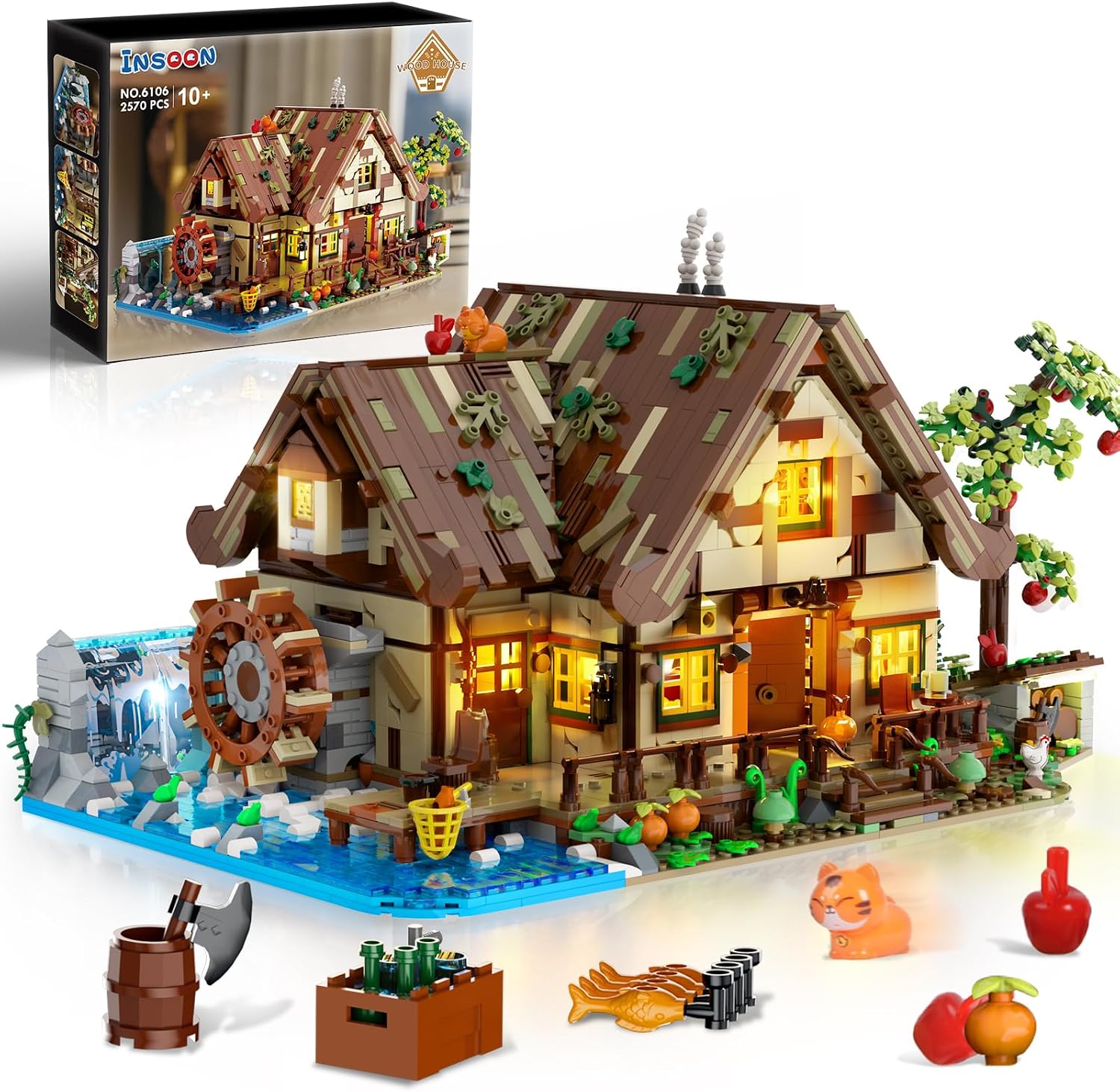 Detalle de INSOON Wood Cabin Building Set with Light