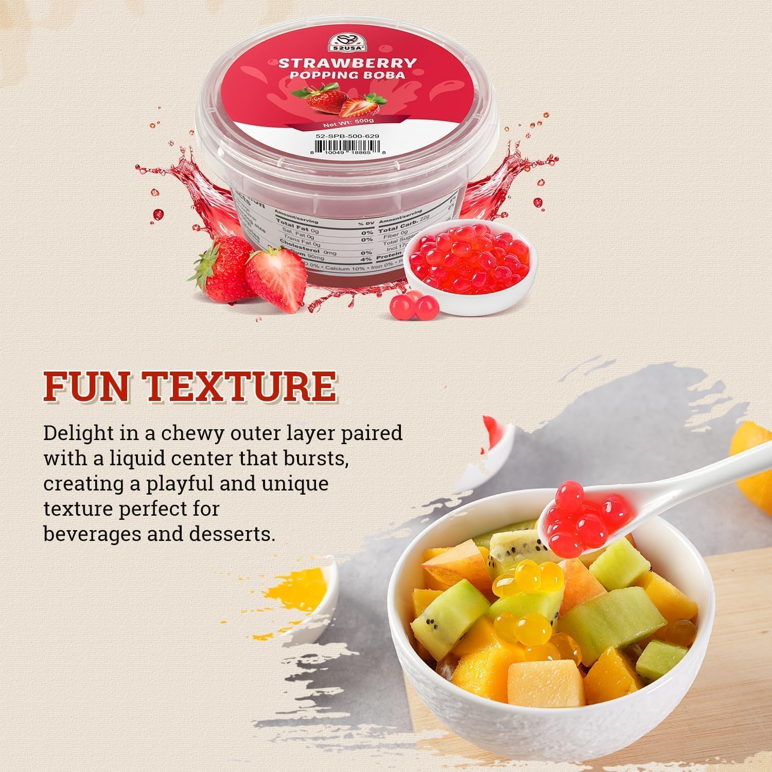 Thumbnail 2 de Soeos Mango Popping Boba, 1.2 kg Jar for Bubble Tea and Desserts