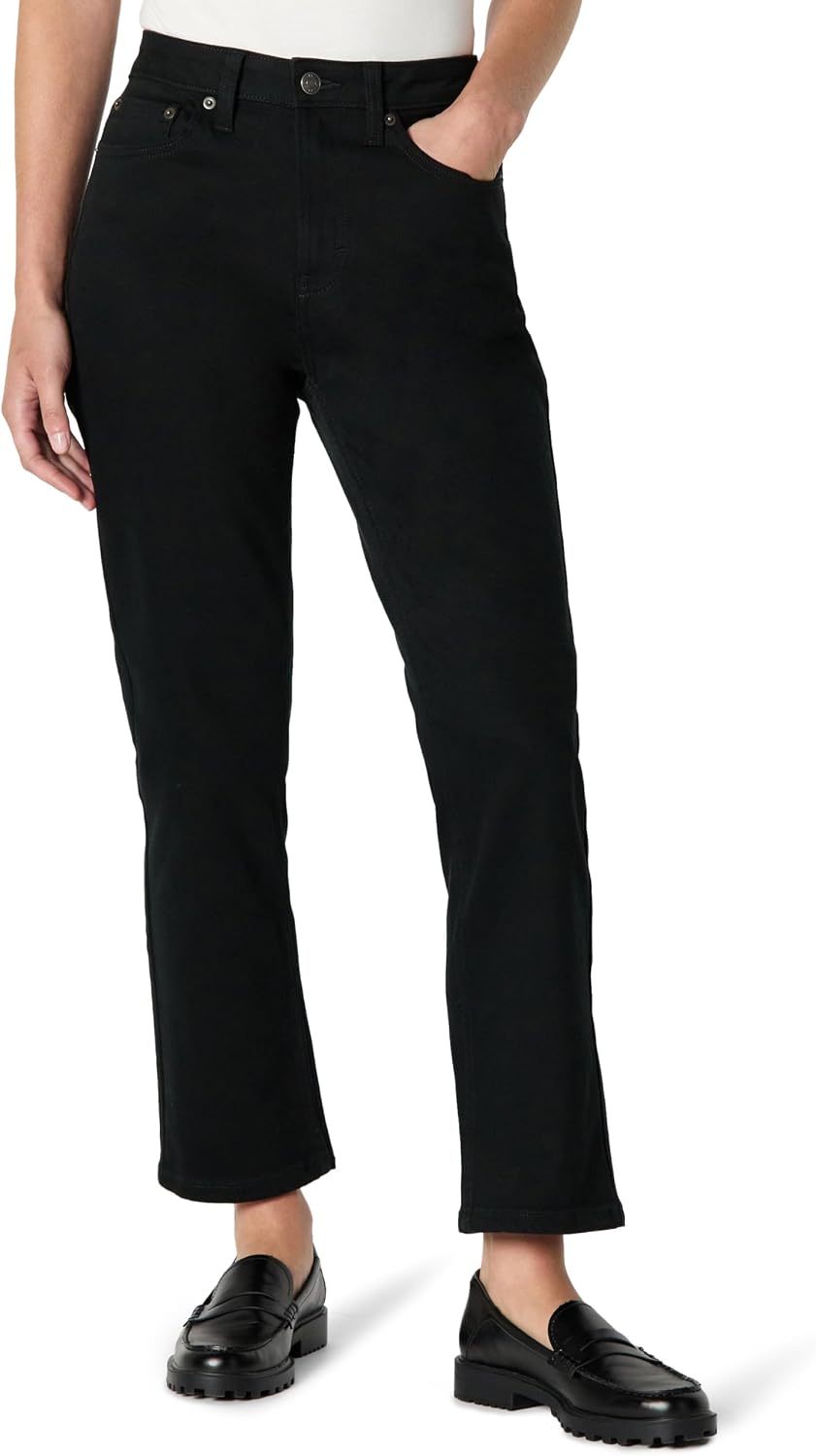 Detalle de Amazon Essentials Jeans a Vita Alta a Gamba Dritta Donna, Nero, Corto 42-44
