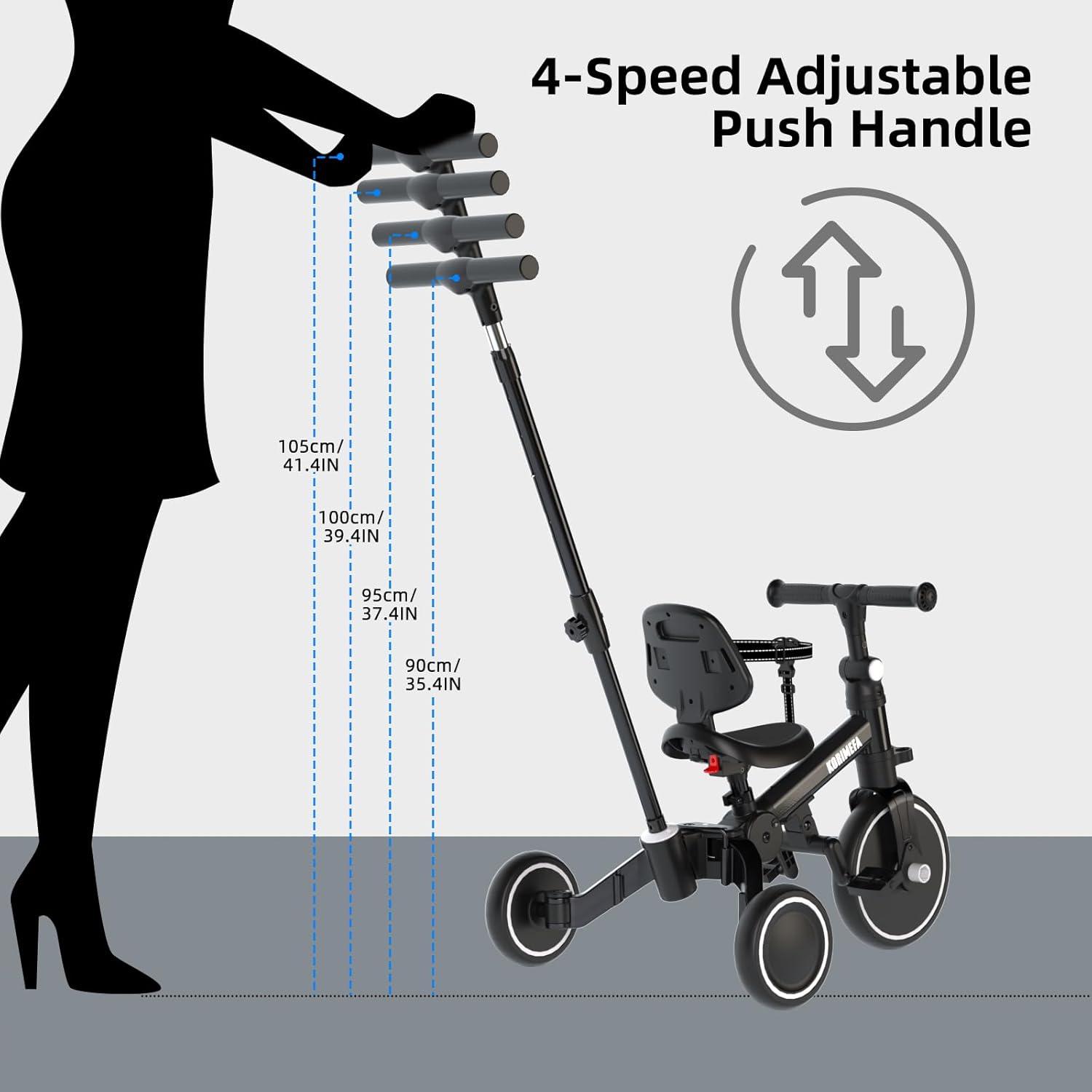 Thumbnail 5 de KORIMEFA triciclo 5-in-1 a 3 ruote per bambini 1-3 anni (con maniglia di spinta e pedali rimovibili) – Nero