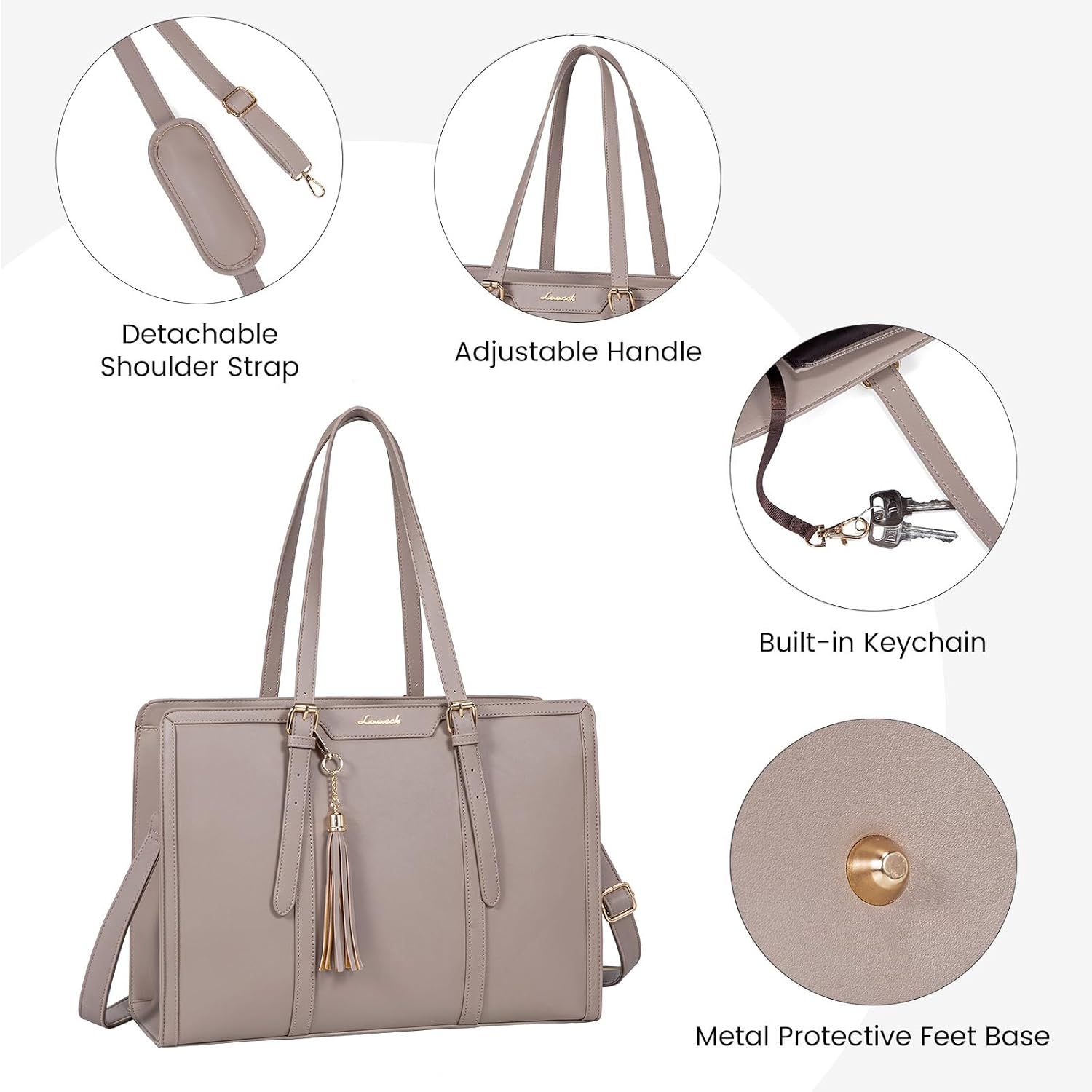 Detalle de LOVEVOOK Women’s 15.6-inch laptop bag tote with compartments and waterproof PU leather