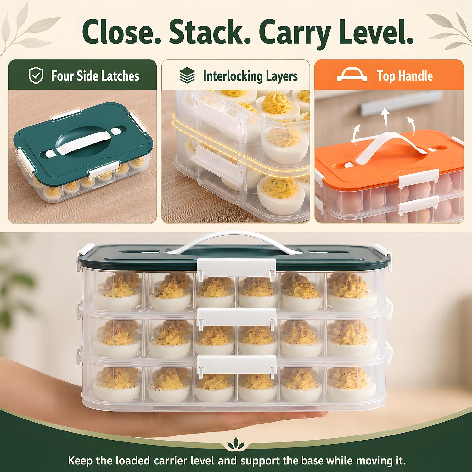 Thumbnail 4 de Splotiva 36-Slot Deviled Egg Carrier, 2-Tier BPA-Free PP, Green