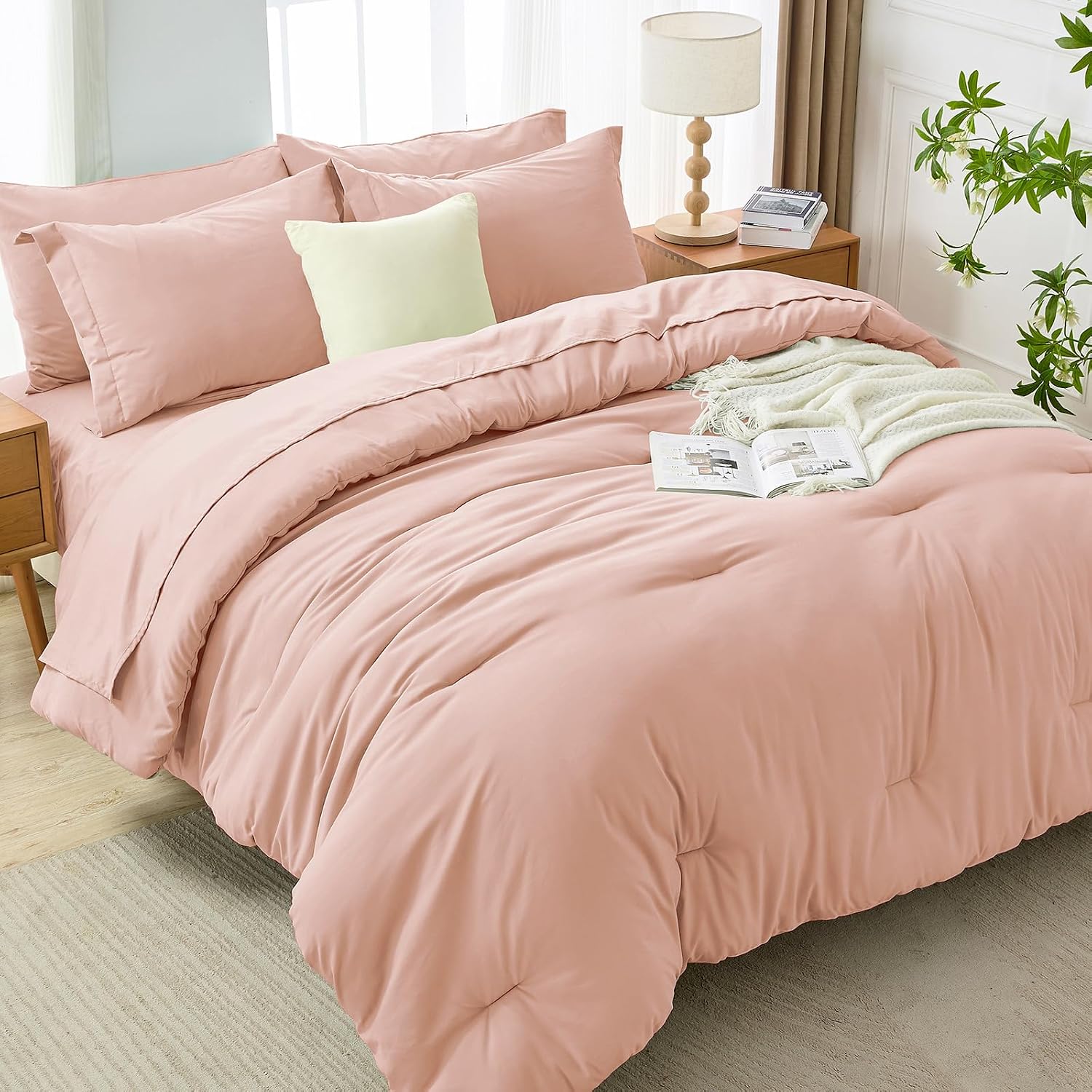 Thumbnail 6 de MUXHOMO 7-Piece Full Comforter Set (Bed in a Bag) in Rose Gold