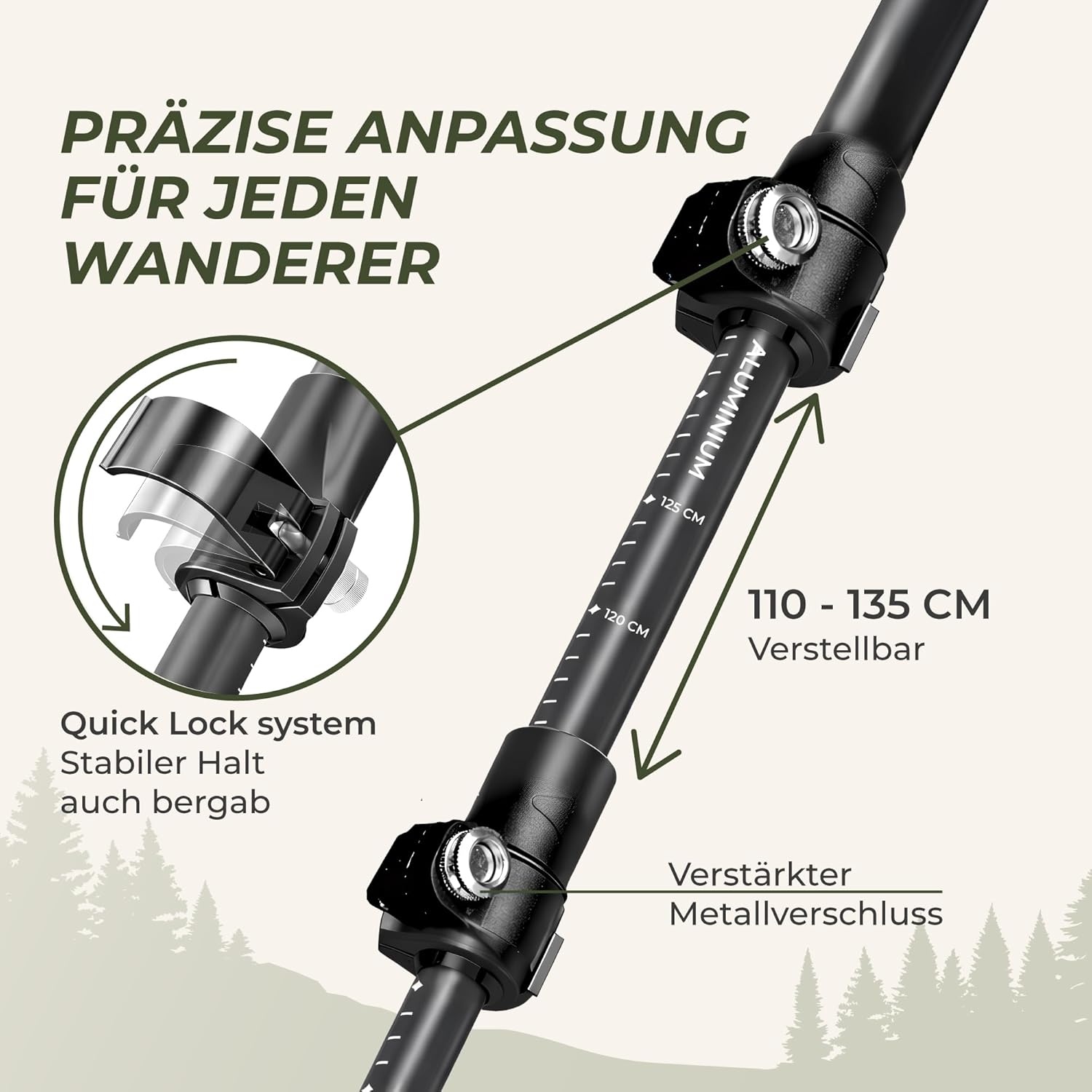Thumbnail 3 de Zenacross Wanderstöcke Teleskop – Nordic Walking Stöcke, ultraleicht, Korkgriff, verstellbar 65–135 cm