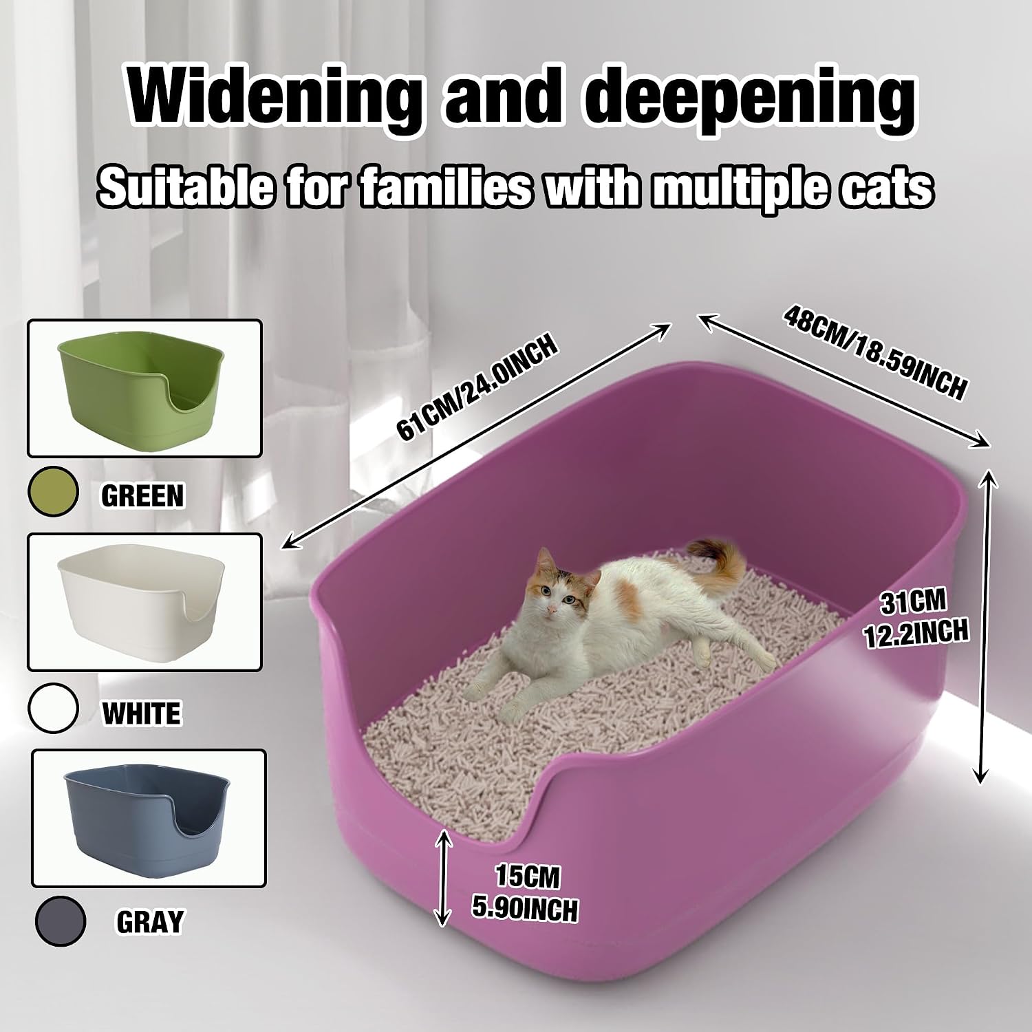 Detalle de Suhaco High Sided Jumbo Cat Litter Tray (61 x 48 x 31 cm) Anti-Splash Open Top, Extra Deep Low Entry – Pink
