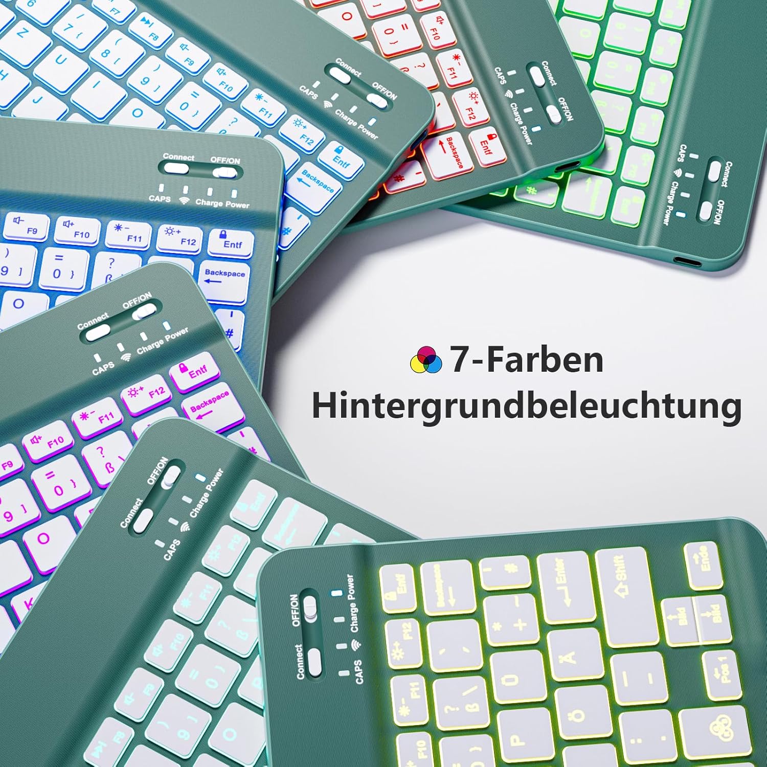 Thumbnail 5 de drivego Hülle mit Tastatur für iPad 11. & 10. Generation (A16/A10) – 7-farbige Beleuchtung, magnetisches Tastatur-Design, Stifthalter