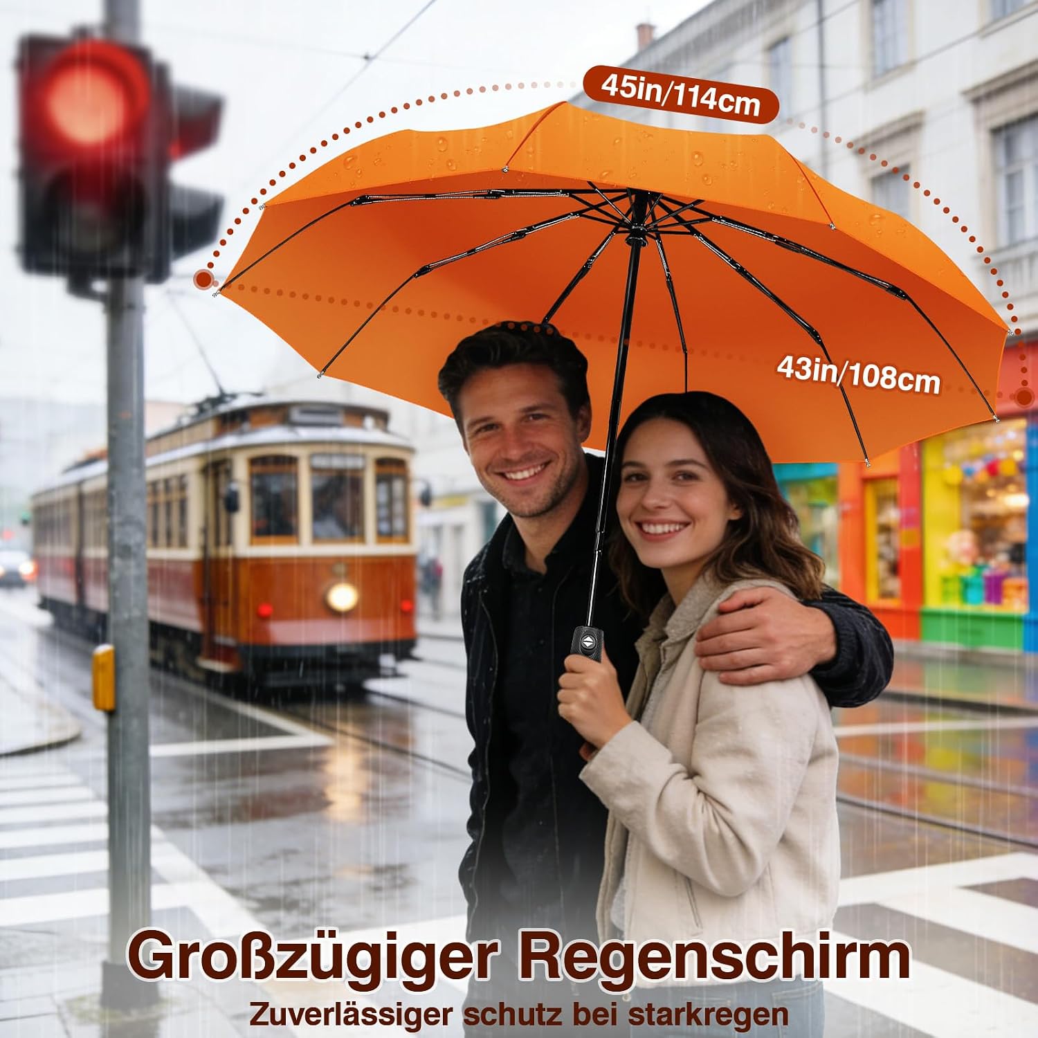 Detalle de ZOMAKE Regenschirm sturmfest – kompakt, windsicher und leicht (114 cm), Auf-Zu-Automatik
