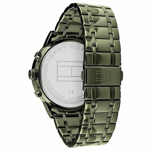 Detalle de Tommy Hilfiger 44mm Multifunction Quartz Watch with Green IP Bracelet and Black Dial