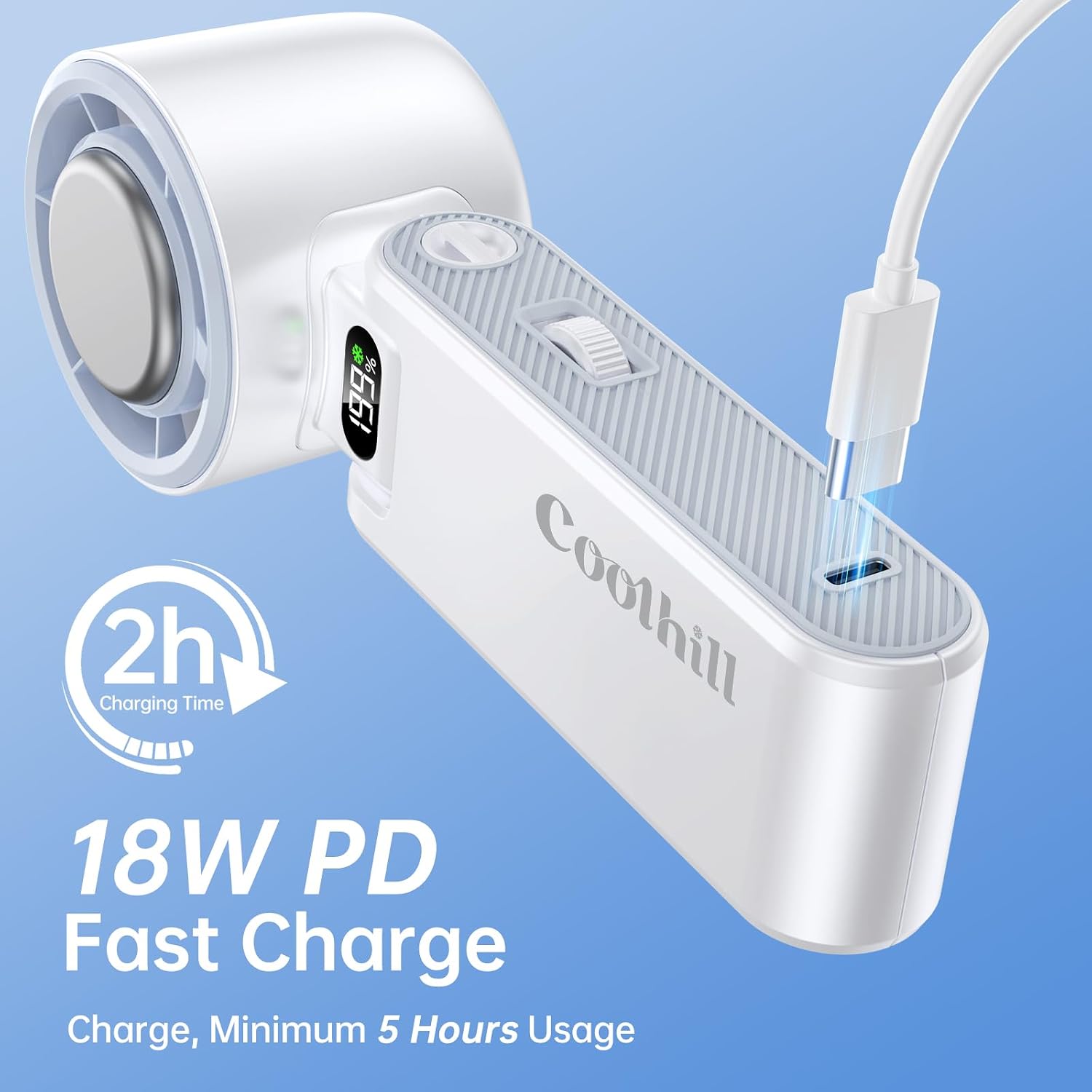 Detalle 2 de Coolhill Handheld Portable Fan with Turbo Cooling: 5500mAh, 199 Speeds, 20000 RPM