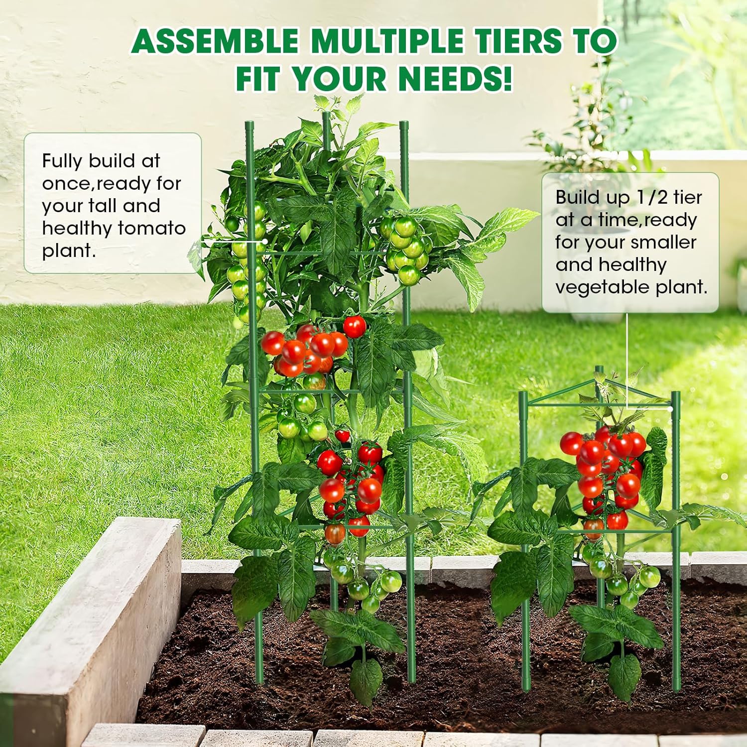 Thumbnail 1 de MQUPIN Tomato Cage and Plant Trellis – 130cm Adjustable Support Stand (3 Packs)