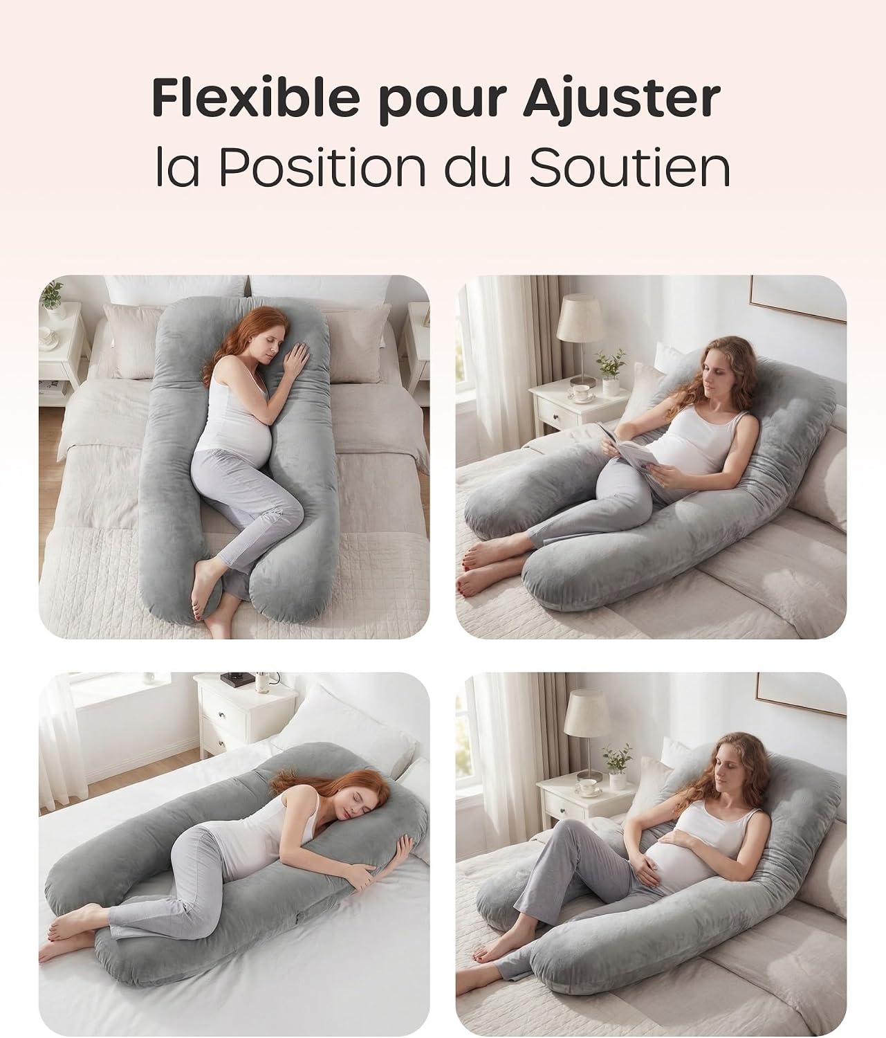 Thumbnail 6 de Nuliie Coussin de Grossesse pour Dormir en forme de U – Oreiller de Corps Gris