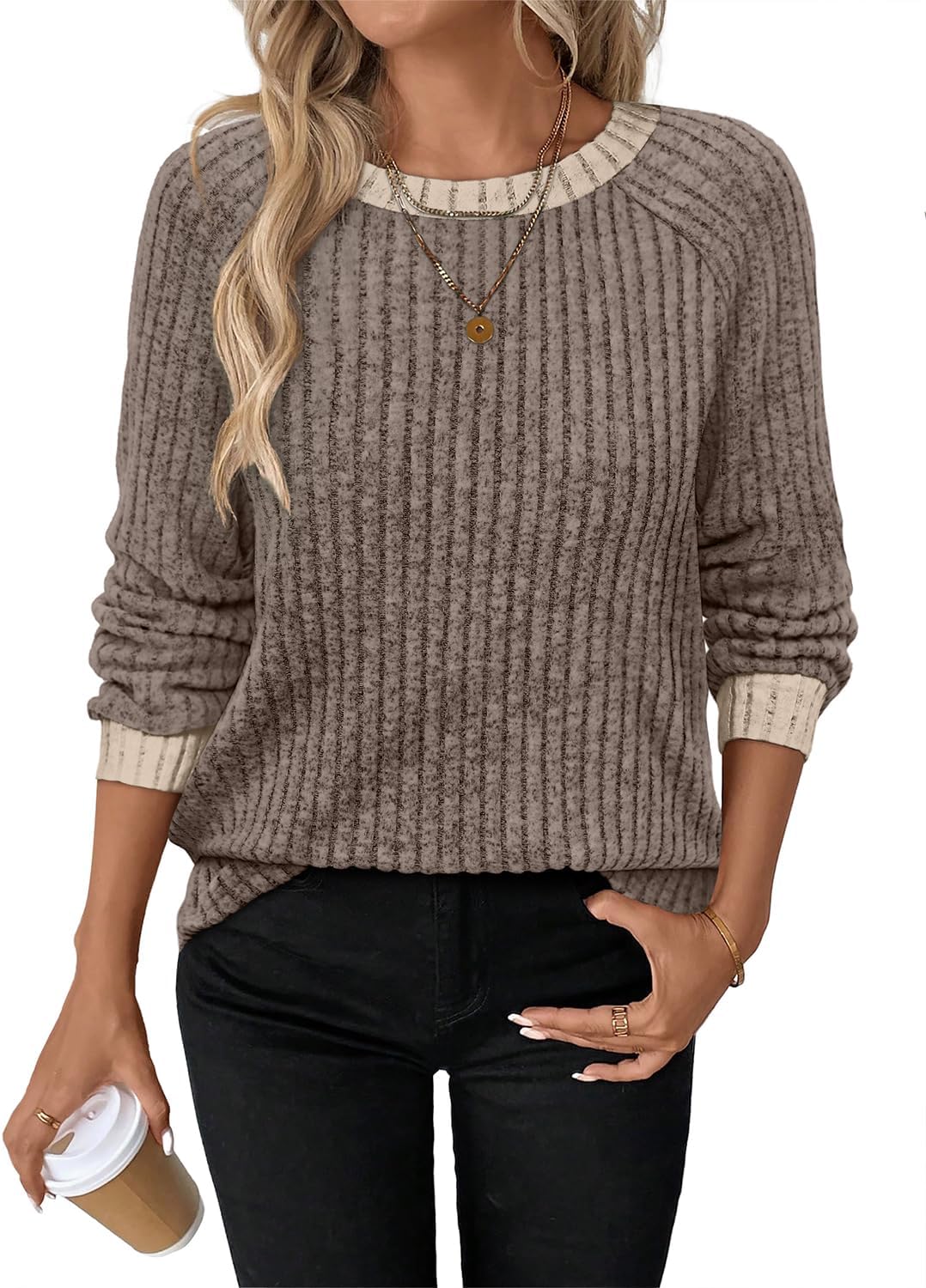 Detalle 2 de WIHOLL Women's Lightweight Colour-Block Crewneck Sweatshirt