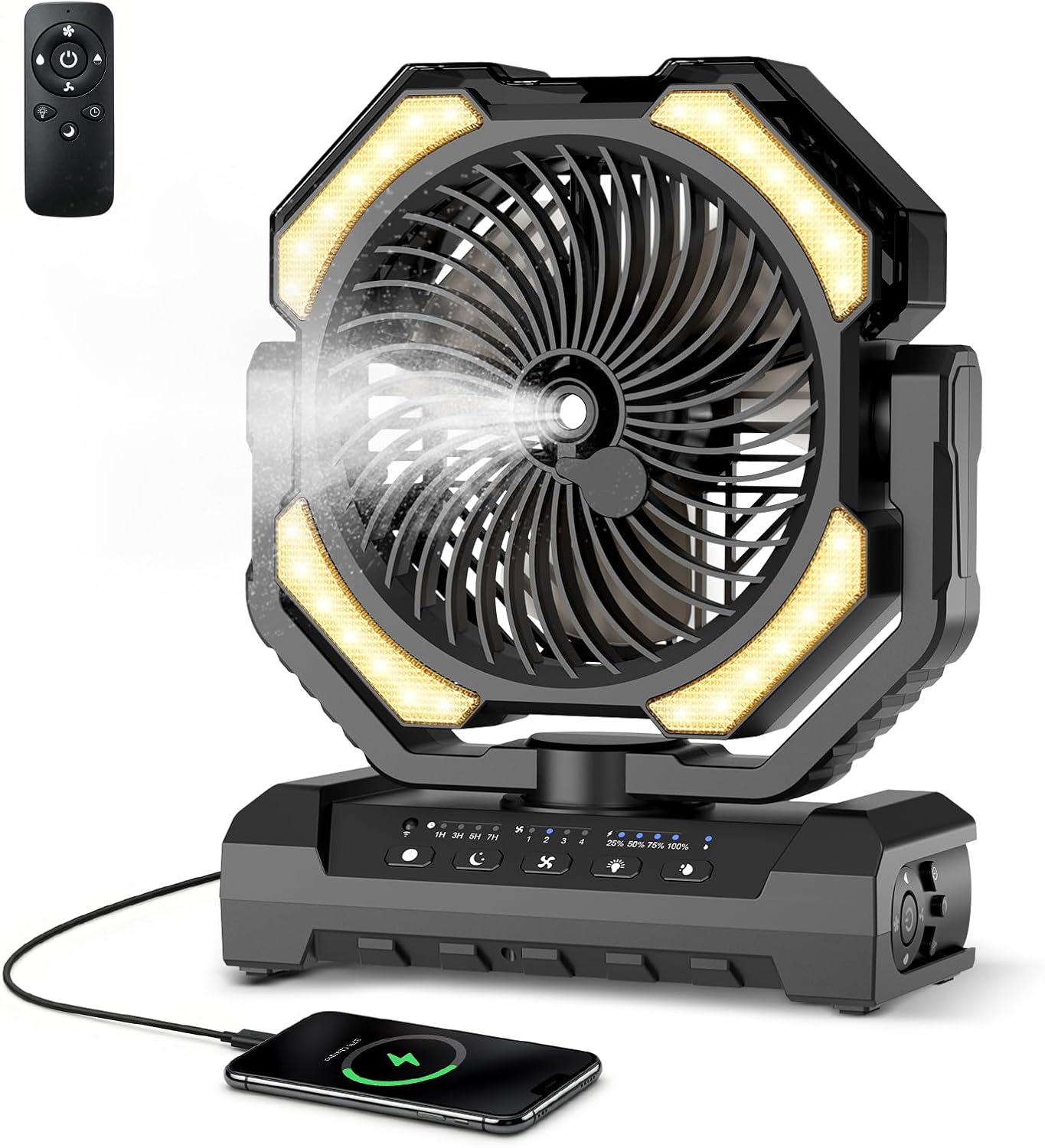 Detalle de Ateroll 20000 mAh Akku Camping Ventilator mit Sprühnebel – mobiler Ventilator für Zelt, Terrasse und Reisen