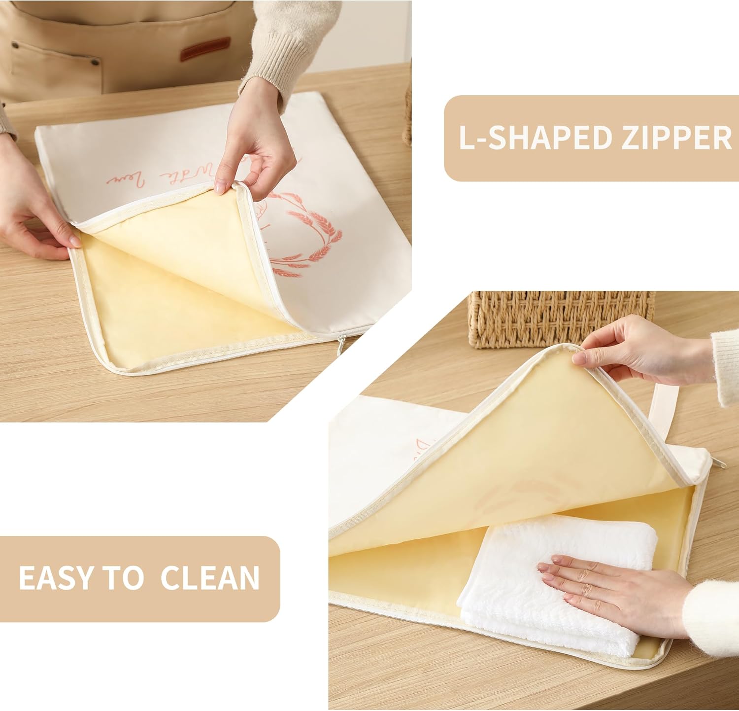 Detalle de WiNDANCE Wide Zipper Access Beeswax Bread Bags (XL) — Reusable Beeswax Linen Cotton Sourdough Bags, 2-Pack