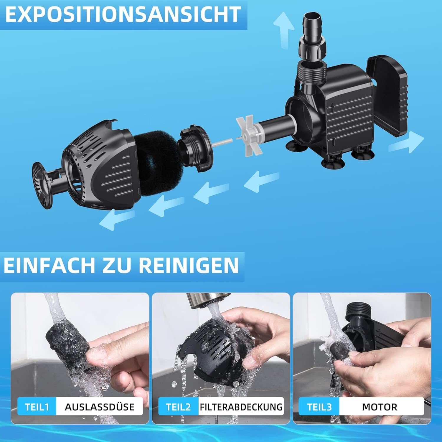 Thumbnail 3 de Pompe de Fontaine Submersible Biling 35W — Ultra-Silencieuse, 1500 L/H, 3 Adaptateurs, Anti-Sèche