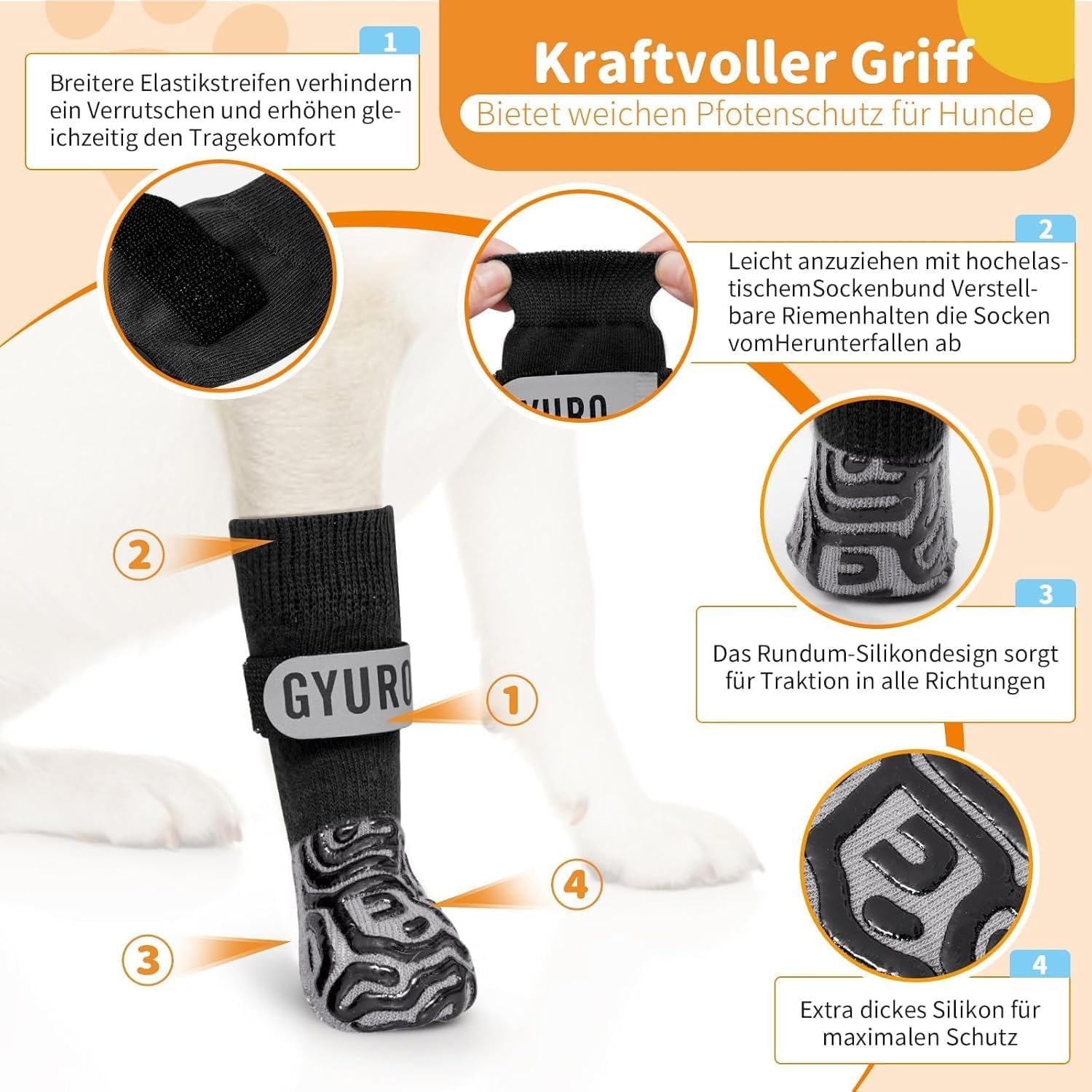 Detalle 2 de GYURO Hundesocken mit Silikon, 2 Paar
