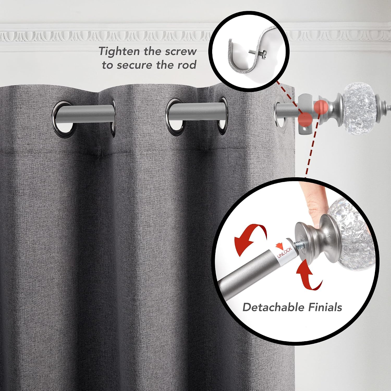 Detalle 2 de Deconovo extendable curtain rail 76-122cm