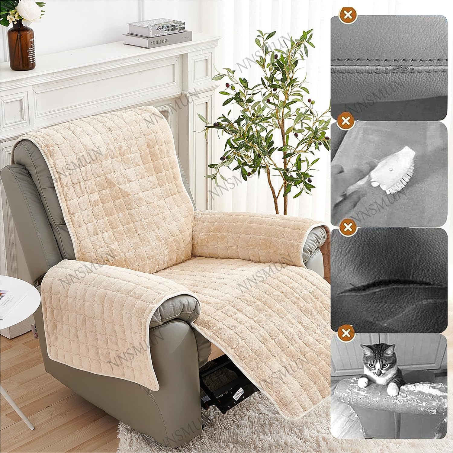 Thumbnail 5 de NNSMUN Sofa-/Sessel-Armlehnenbezüge & Relaxsessel-Schutzbezug (Anti-Rutsch, Beige, 2 Sitz, 116×190 cm)