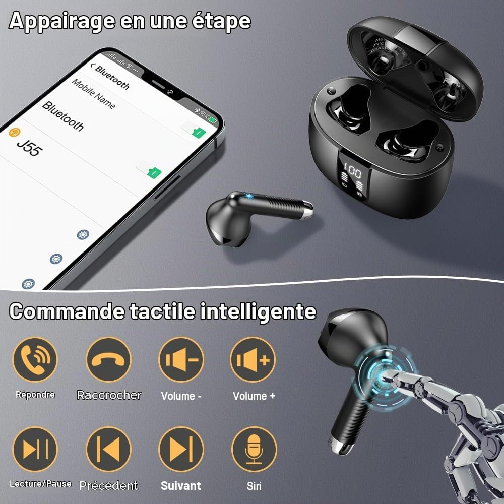 Thumbnail 6 de Drsaec J55 in-ear oordopjes met 56 uur speeltijd, 4 ENC-microfoons en IP7