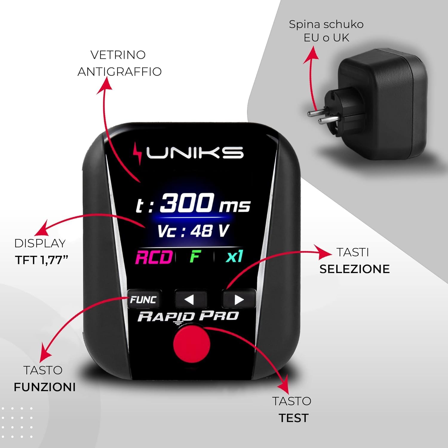 Thumbnail 1 de UNIKS - RAPID PRO: Tester tascabile per Terra, RCD e Prove prese, Made in Italy