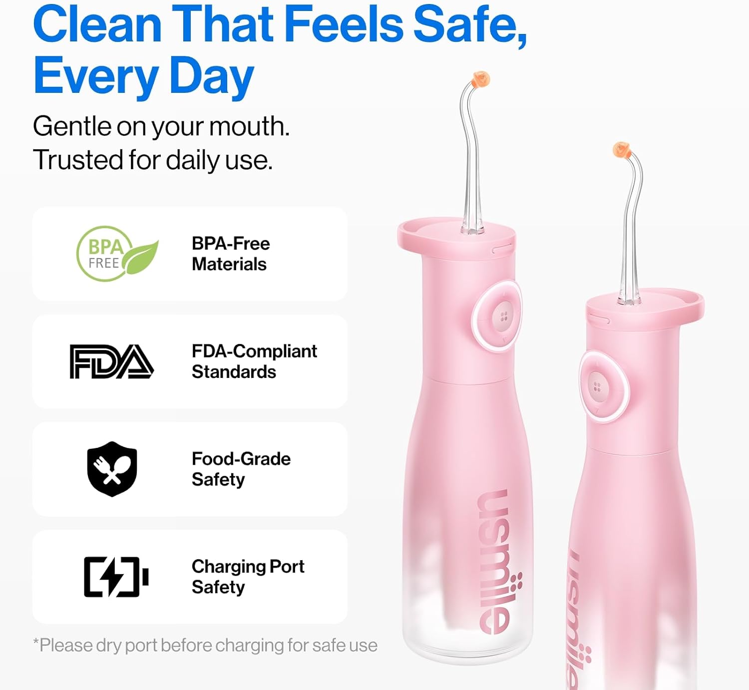 Thumbnail 4 de usmile C30 Cordless Water Flosser (Pink) with 300ml Tank and 5 Pressure Levels