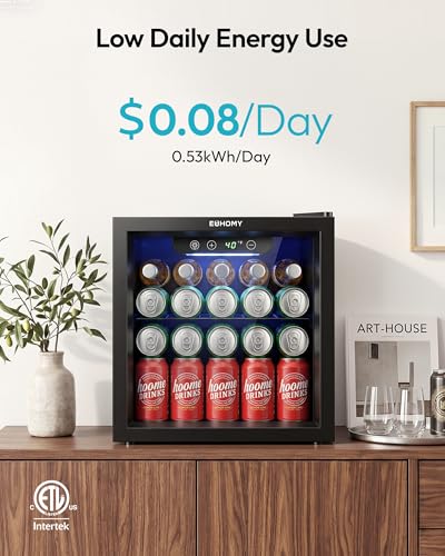 Thumbnail 8 de EUHOMY Drinks Fridge: Glass-Door Beer and Wine Cooler 55 Cans, 36L, 4–16°C