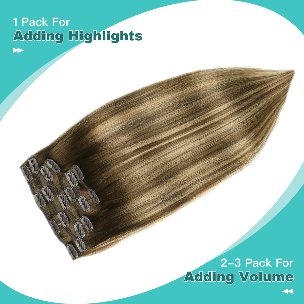 Detalle 2 de SURNEL Clip-in Extensions Echthaar Balayage Schokoladenbraun & Karamellbraun – 6er Set, 100 g, 40 cm