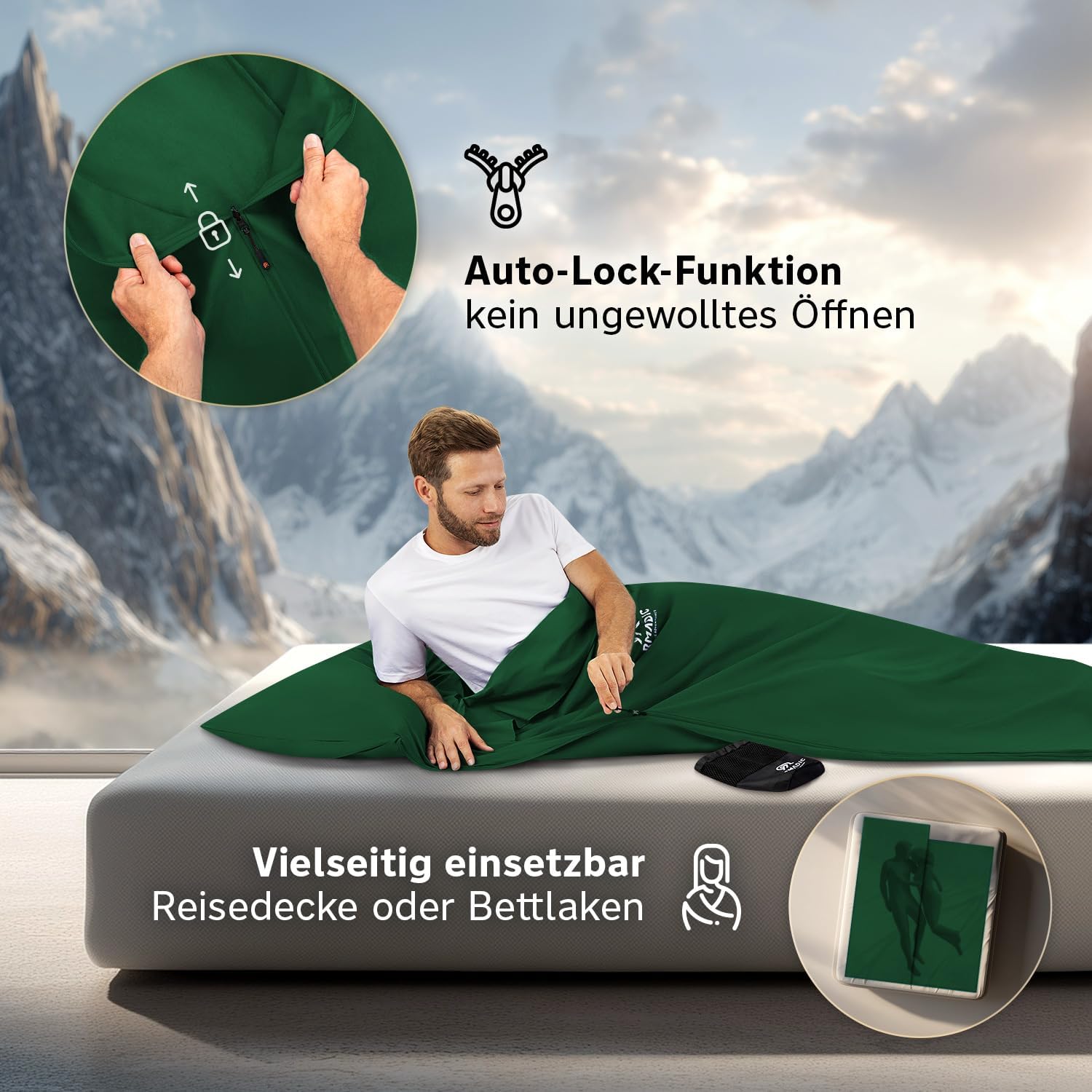 Thumbnail 4 de Armadic Hüttenschlafsack aus Bio-Baumwolle oder Mikrofaser – ultraleichtes Inlett für Reisen (230 g / 380 g)