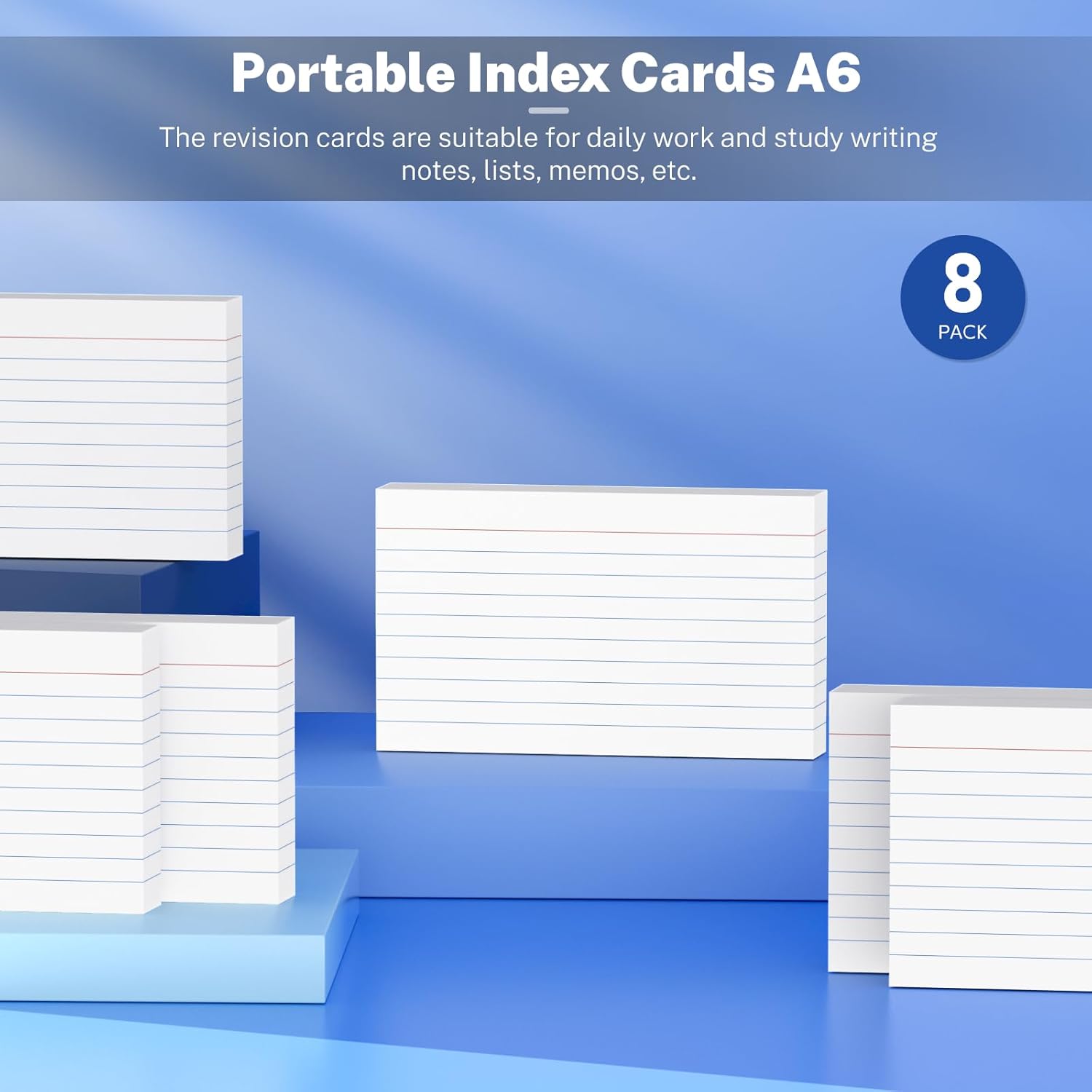 Thumbnail 6 de 400 PCS A6 Index Cards (10.2 x 14cm) Ruled Flash & Revision Cards – White, 160gsm paper