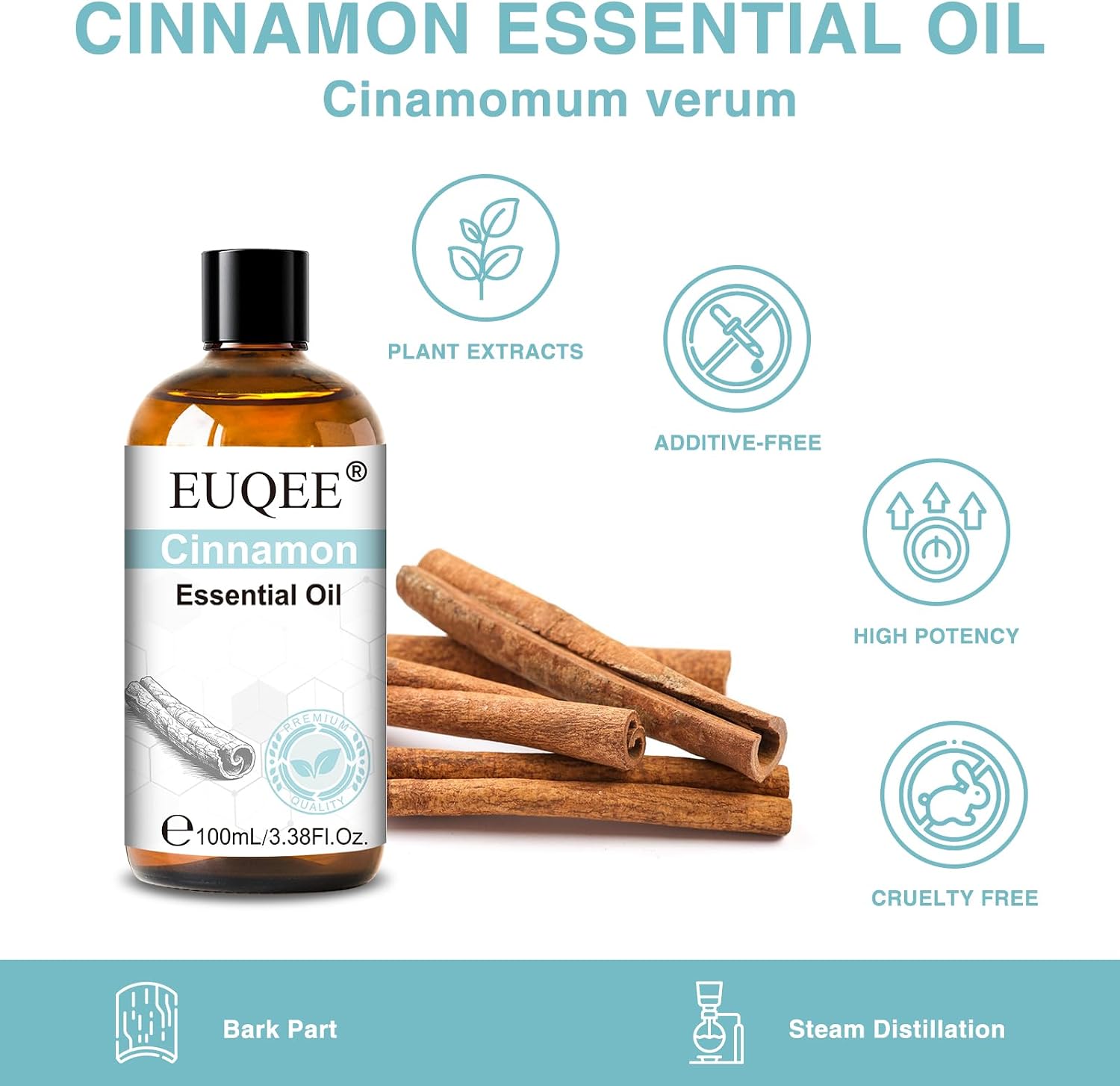 Thumbnail 1 de EUQEE Cinnamon Essential Oil 100ml — Pure, Versatile for Diffusers, Massage & DIY Projects