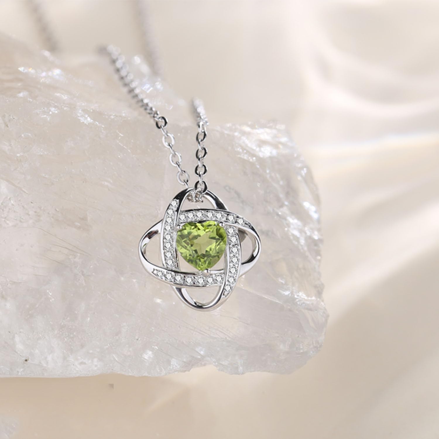 Detalle de FANCIME Love Knot Birthstone Necklace for Women – Sterling Silver with Peridot Birthstone