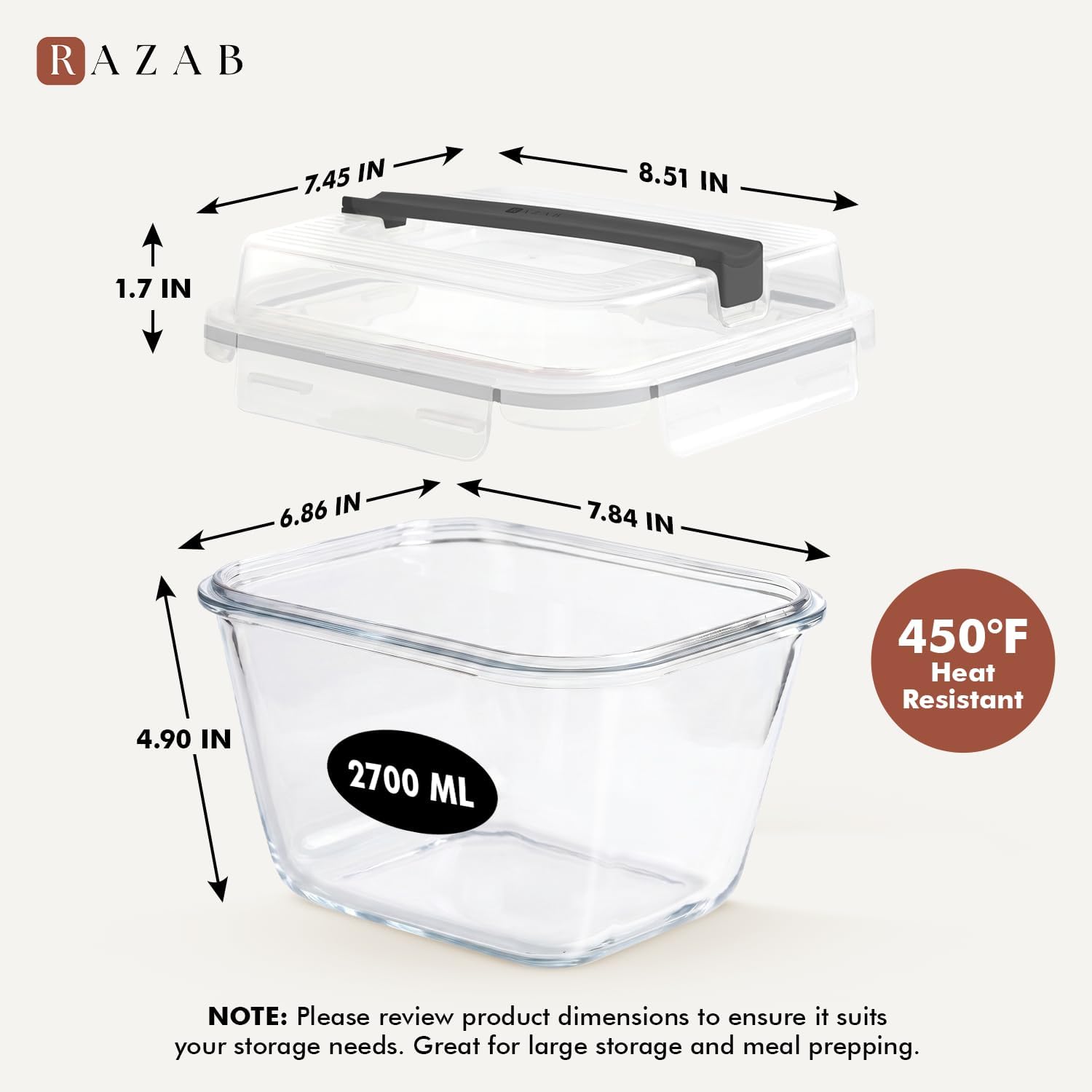 Detalle 2 de Razab Glass Food Storage Container 2700 ml