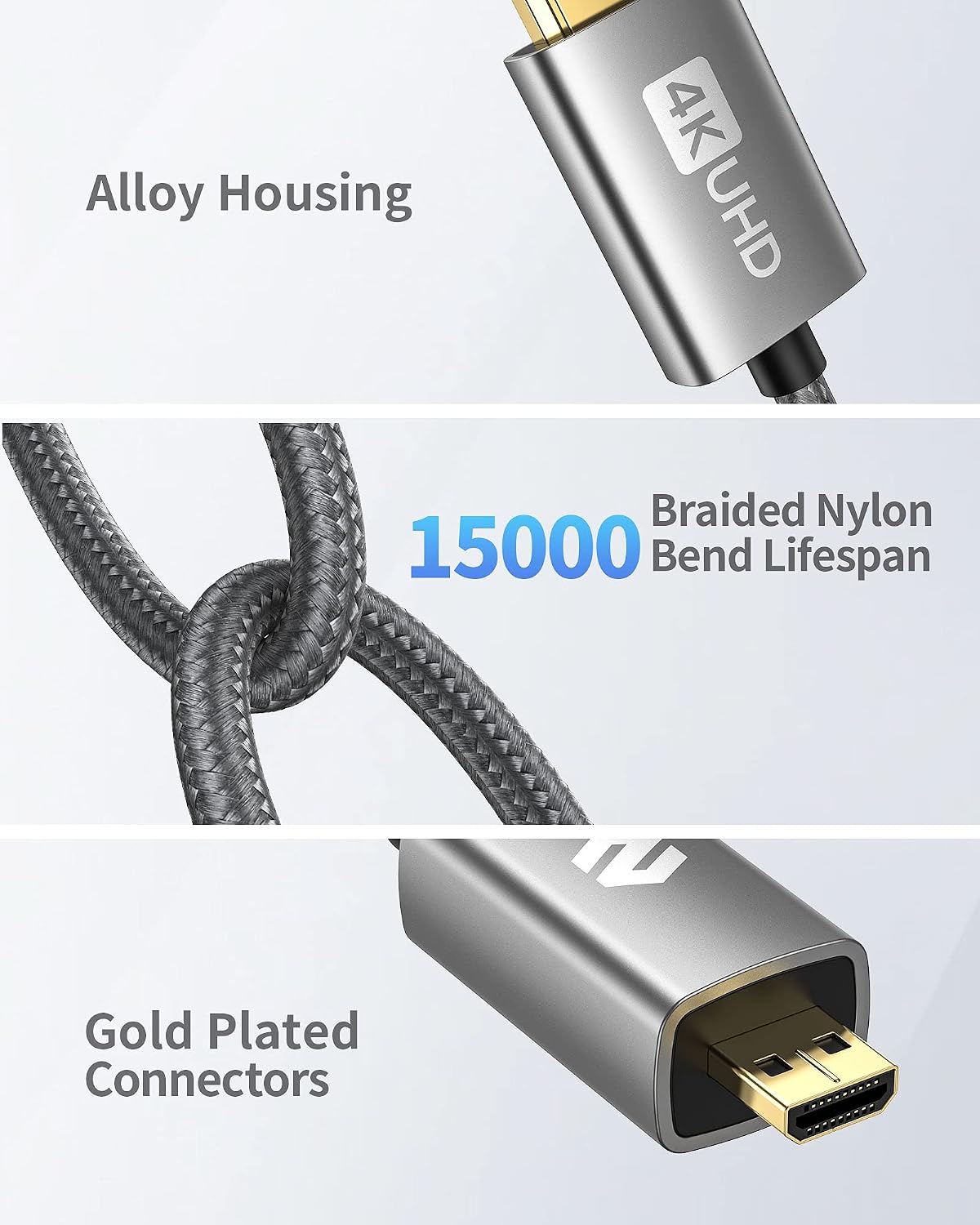 Detalle 2 de Silkland Micro HDMI auf HDMI Kabel 3M 4K@60Hz