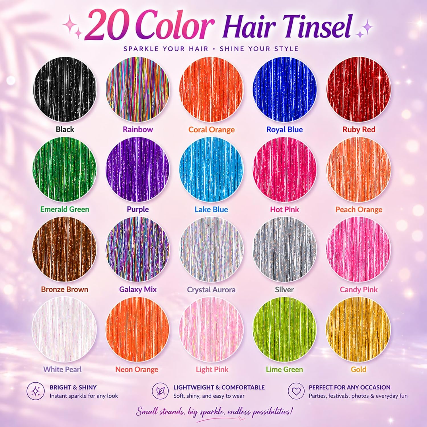 Detalle de Hair Tinsel Kit, 20 Colors