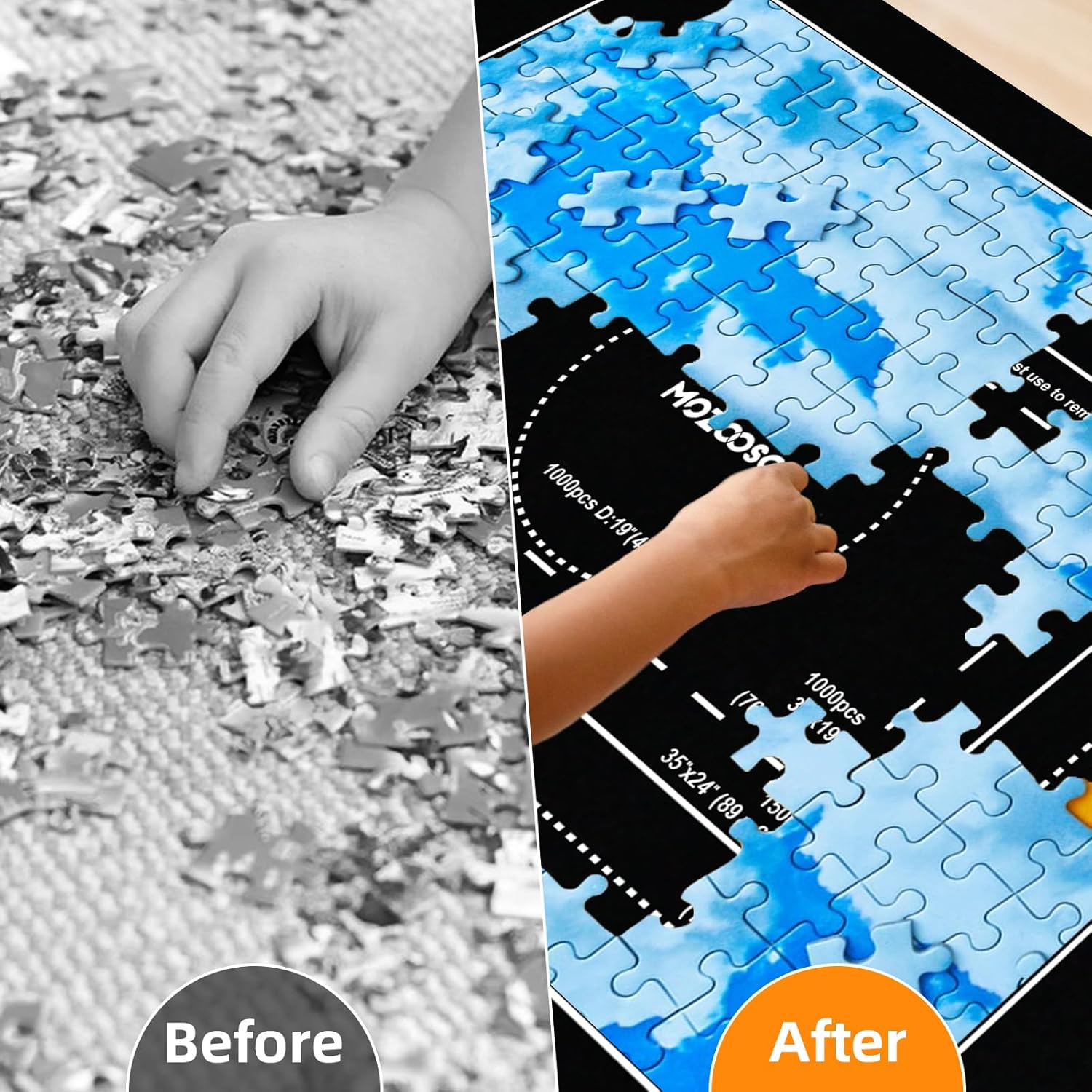 Detalle 2 de MOZOOSON Puzzlematte: Rollbare Filz-Puzzlematte für 1000–2000 Teile mit Sortierboxen