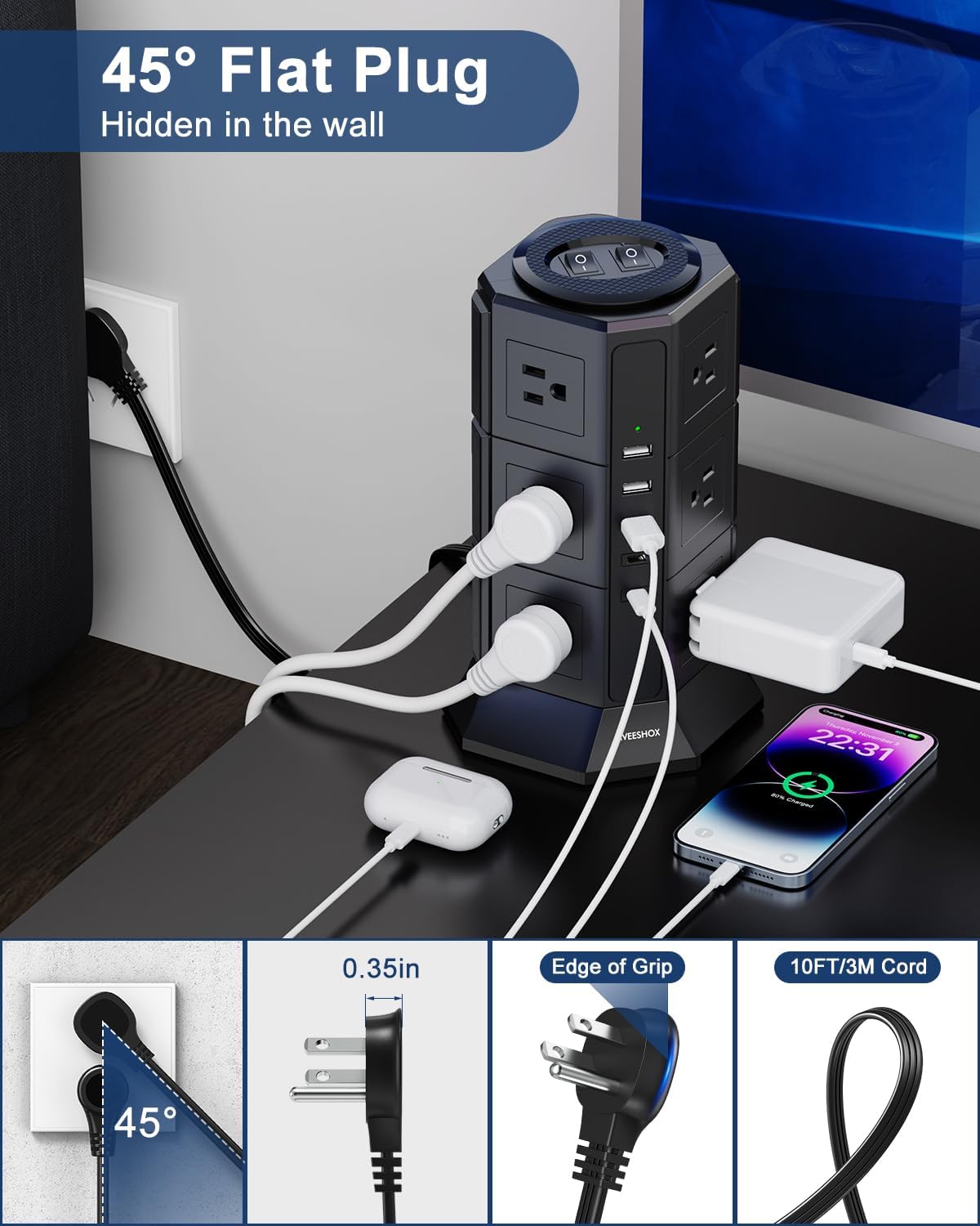 Detalle de Surge Protector Tower 17 in 1, 10FT