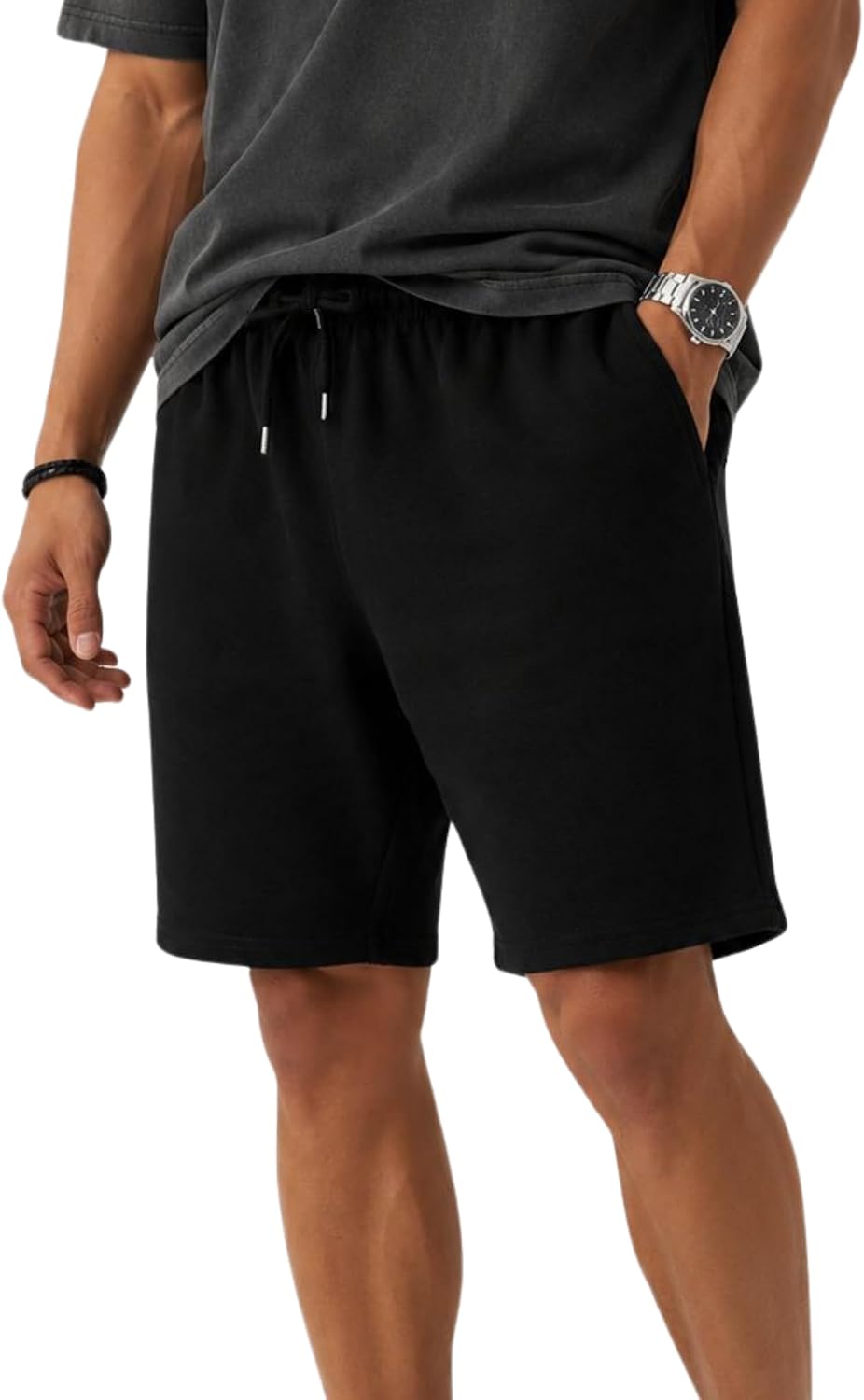 Detalle de ROSS CAMP Sporthose Herren Kurz – kurze Baumwoll-Trainingshose, Schwarz, Regular Fit