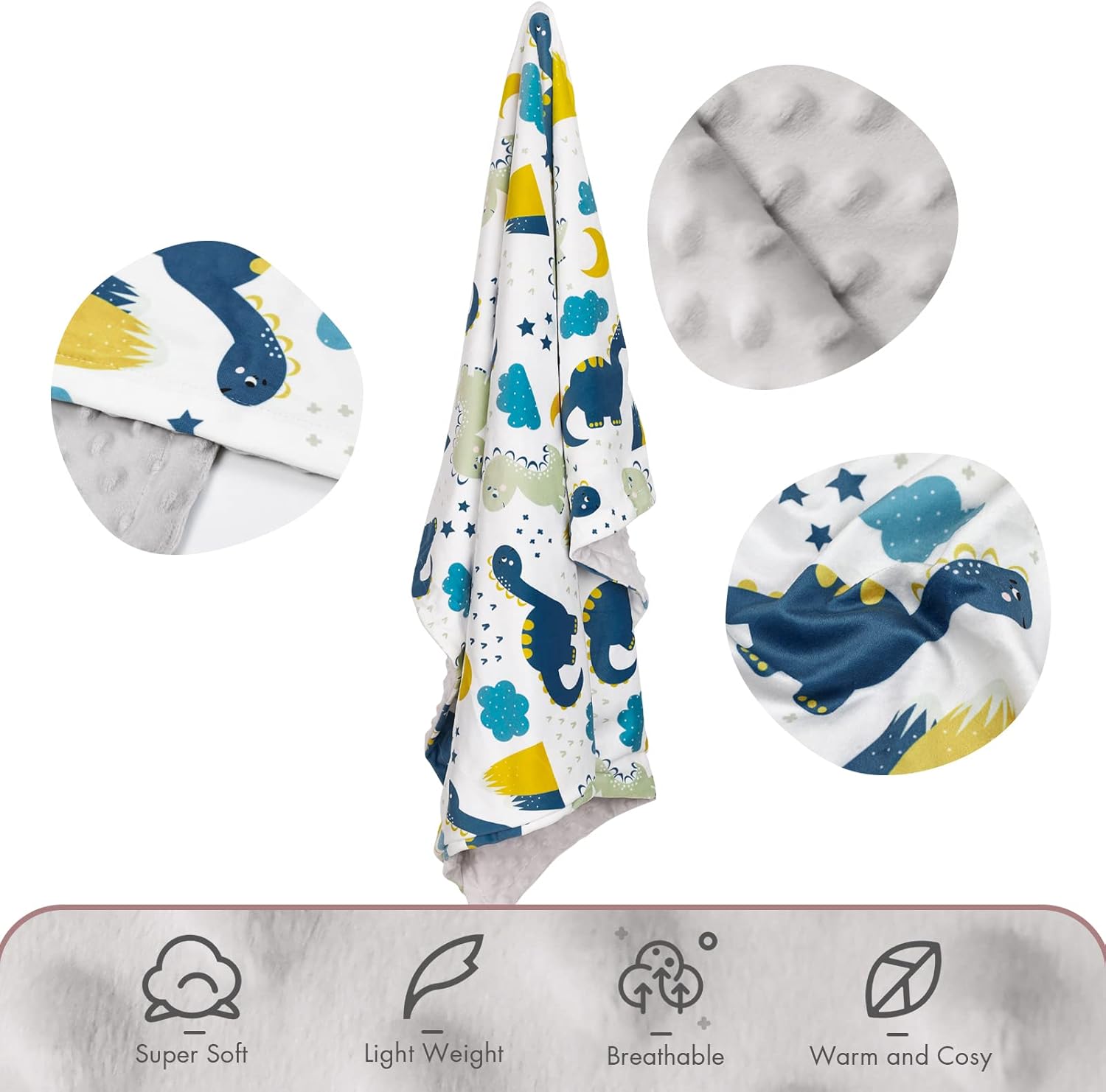 Thumbnail 1 de Soarwg Kids Baby Blanket Newborn Gifts (75x100cm) - Soft Plush Duvet with Dotted Backing (Dinosaur)