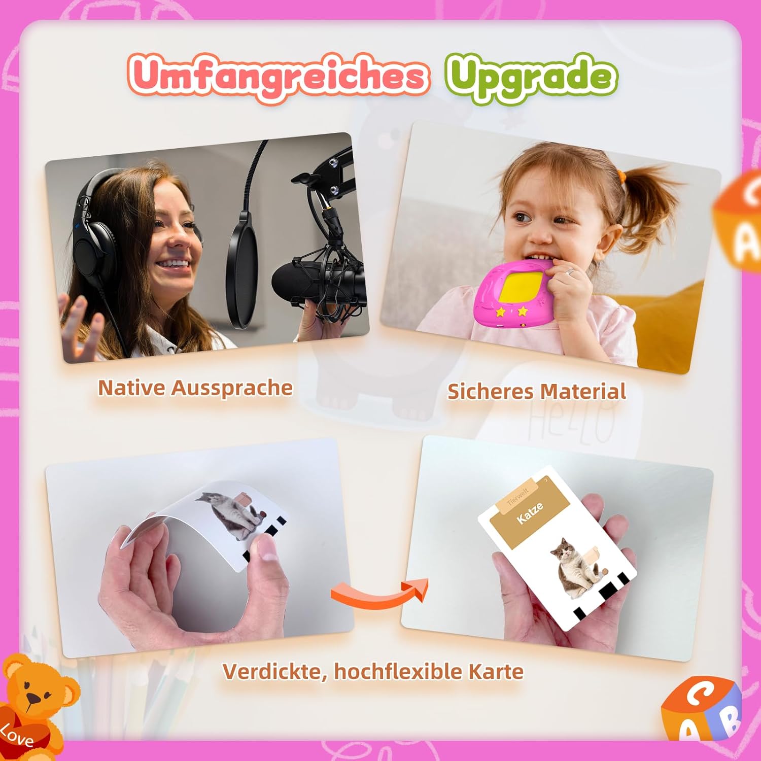 Thumbnail 5 de HOMESTEC Lernkarten-Spielzeug ab 2 Jahren (Deutsch, 144 Karten/288 Wörter) – für 2–5 Jahre, rosa