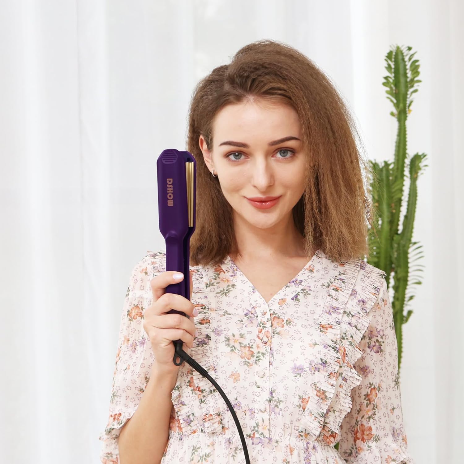 Detalle 2 de DSHOW Keramik Crimping-Eisen für die Haare – Kreppeisen mit Schnellaufheizung, 5 Temperaturstufen (lila)