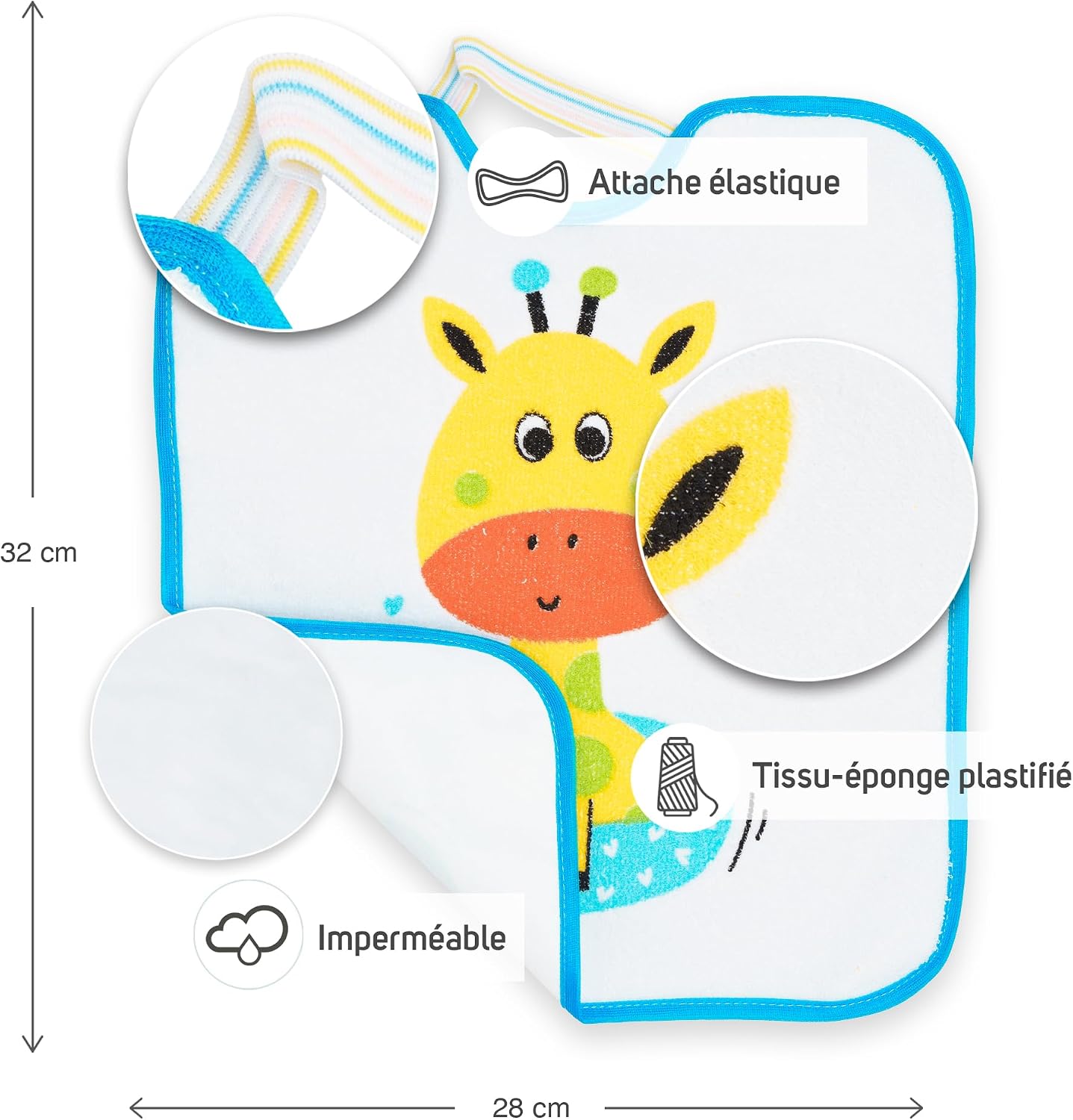Thumbnail 1 de Ti TIN Lot de 4 Bavoirs Bébé Imperméables – Éponge 73% Coton / 27% Polyester, Motifs Animaux, Fermeture Élastique