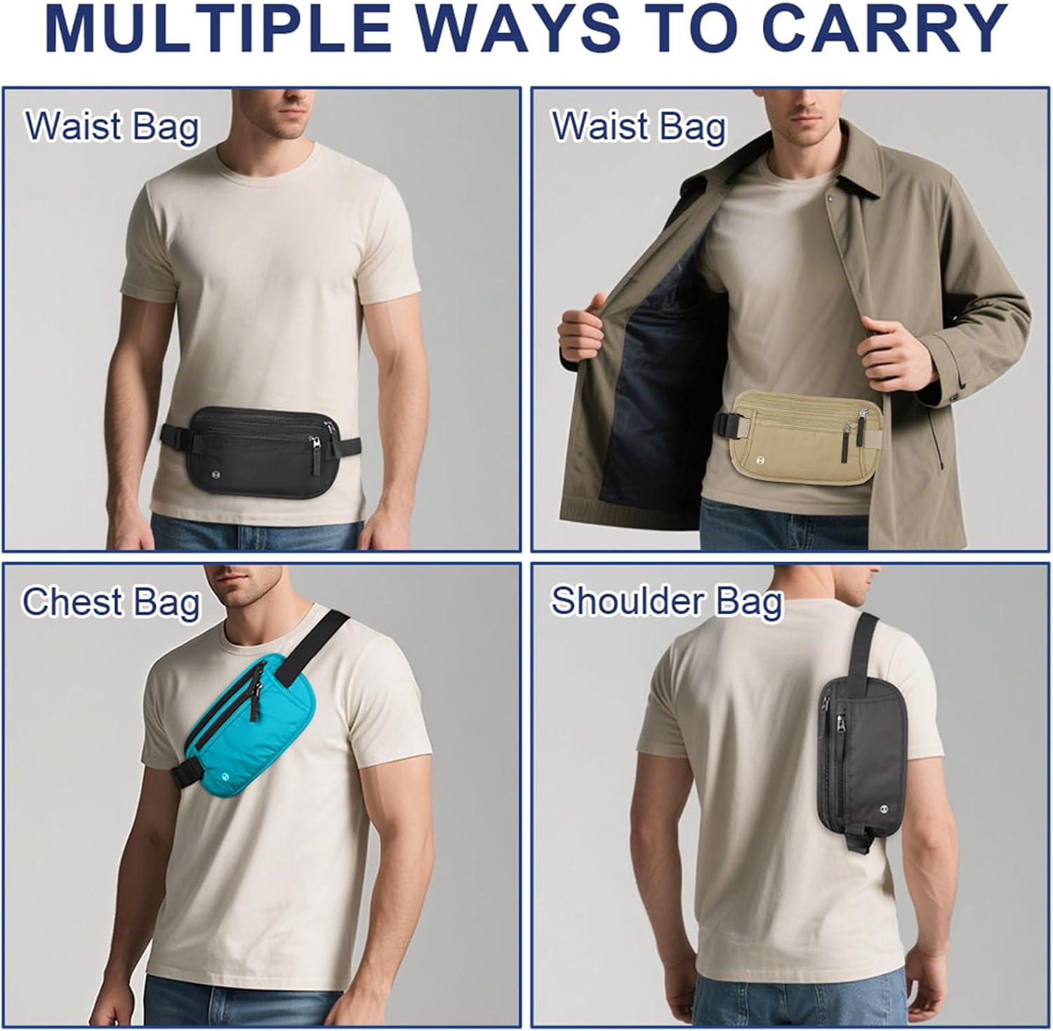 Detalle de Aucuu Cinturón oculto RFID para viaje 67–104 cm