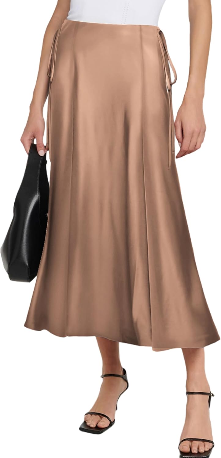 Thumbnail 6 de MAYFASEY Women's Satin Midi Skirt – High Waist, A-Line with Side Zip
